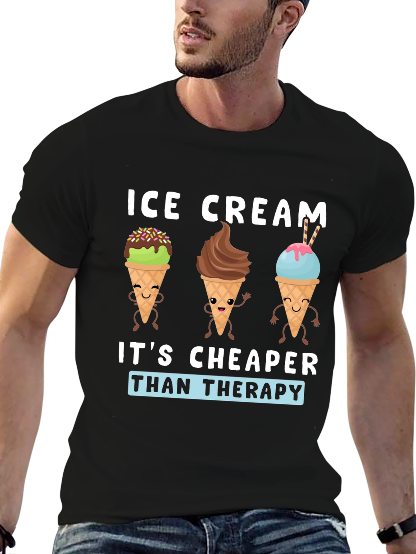 Ice Cream Cheaper Than Therapy Funny Graphic T-Shirt
