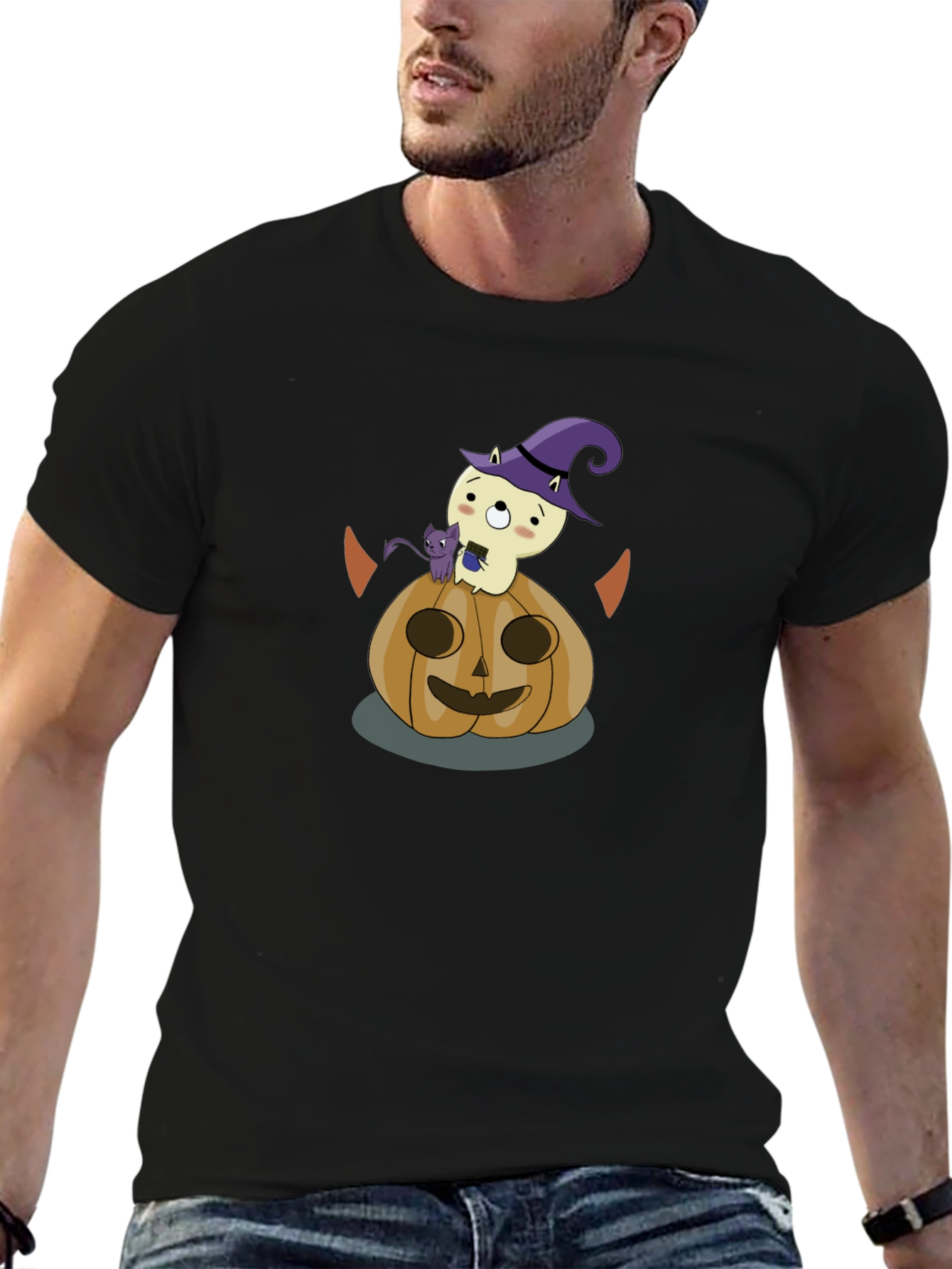 Halloween Graphic Tee: Cute Ghost & Pumpkin