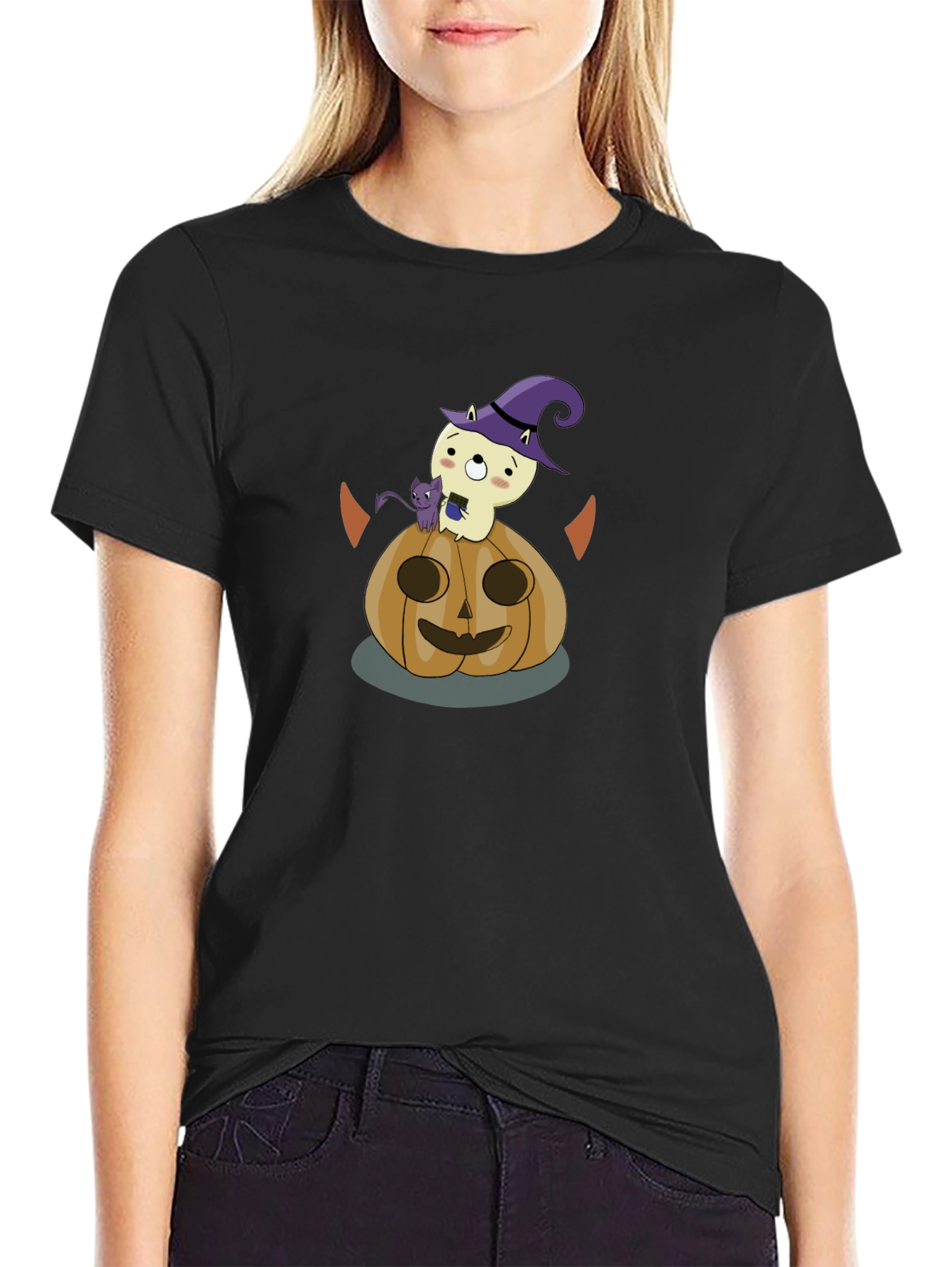 Halloween Graphic Tee: Cute Ghost & Pumpkin