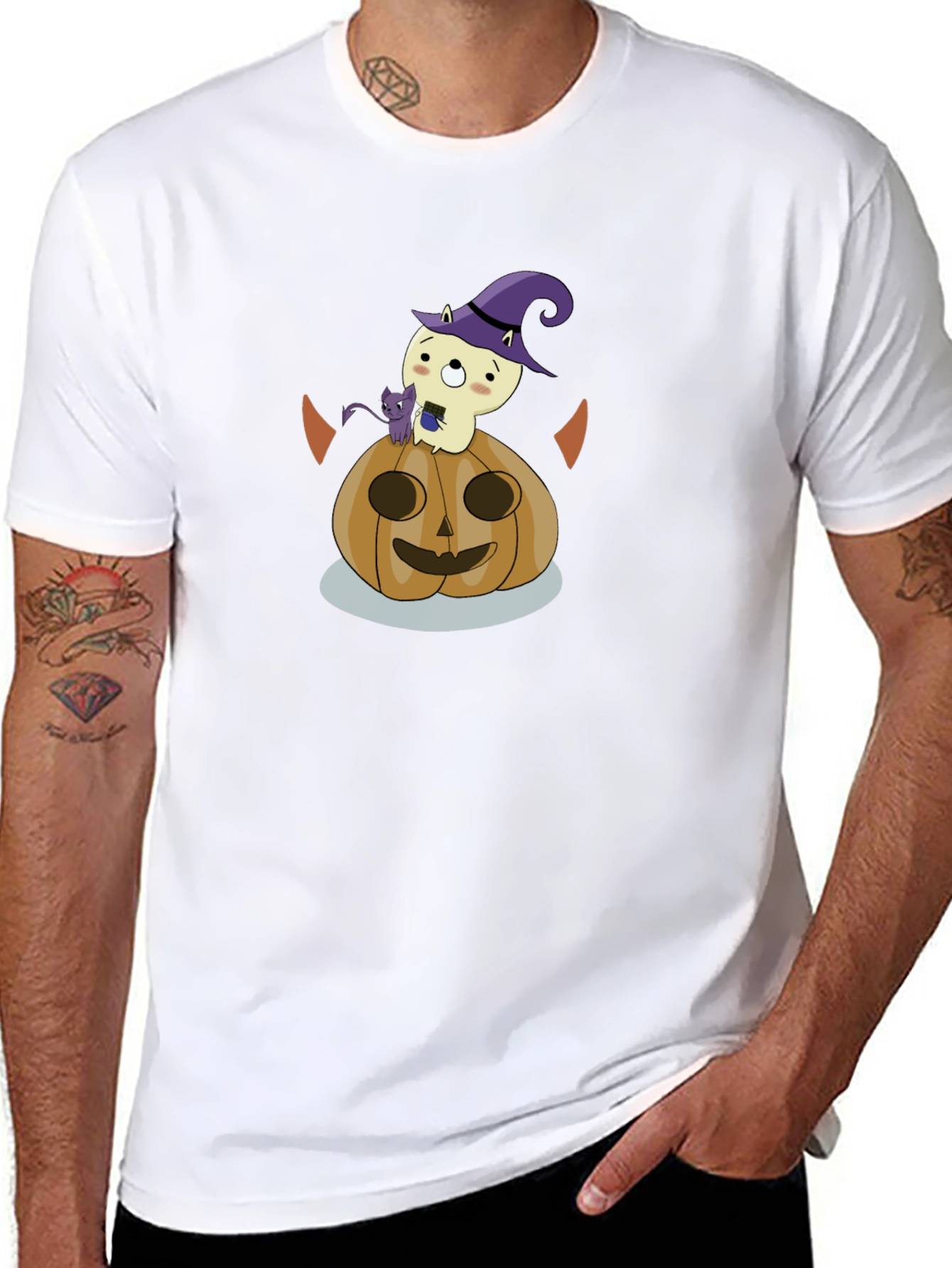 Halloween Graphic Tee: Cute Ghost & Pumpkin
