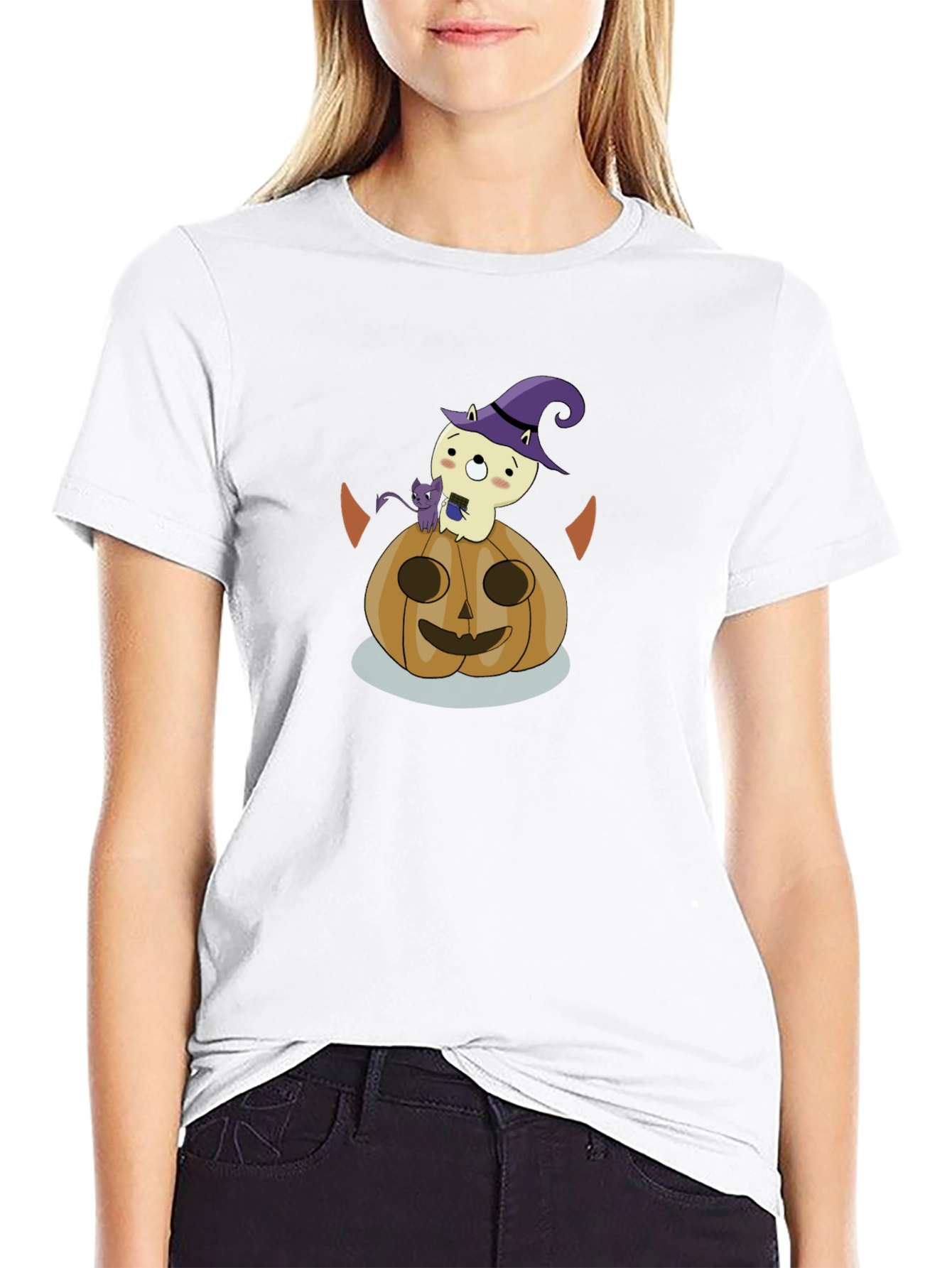 Halloween Graphic Tee: Cute Ghost & Pumpkin