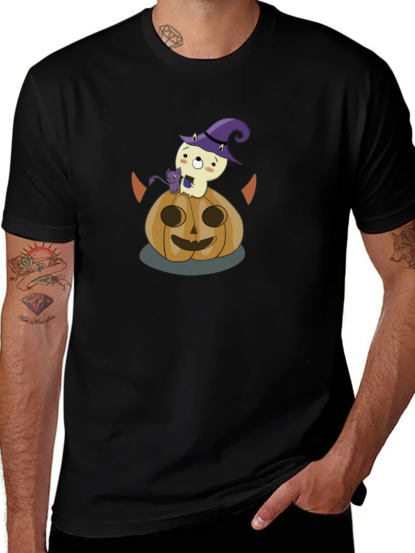 Halloween Graphic Tee: Cute Ghost & Pumpkin