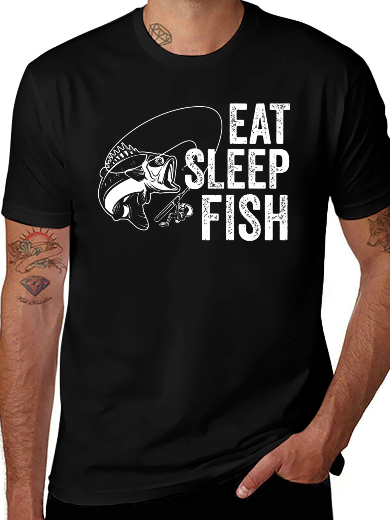 Eat Sleep Fish Black Graphic T-Shirt