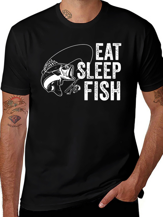 Eat Sleep Fish Black Graphic T-Shirt
