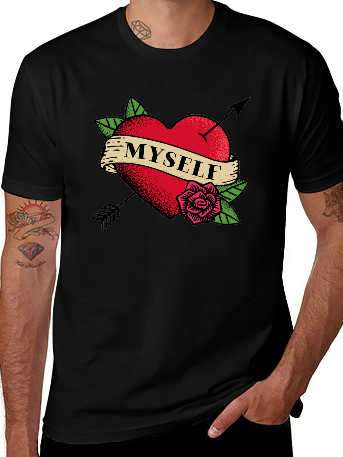 Myself Heart Tattoo Black T-Shirt