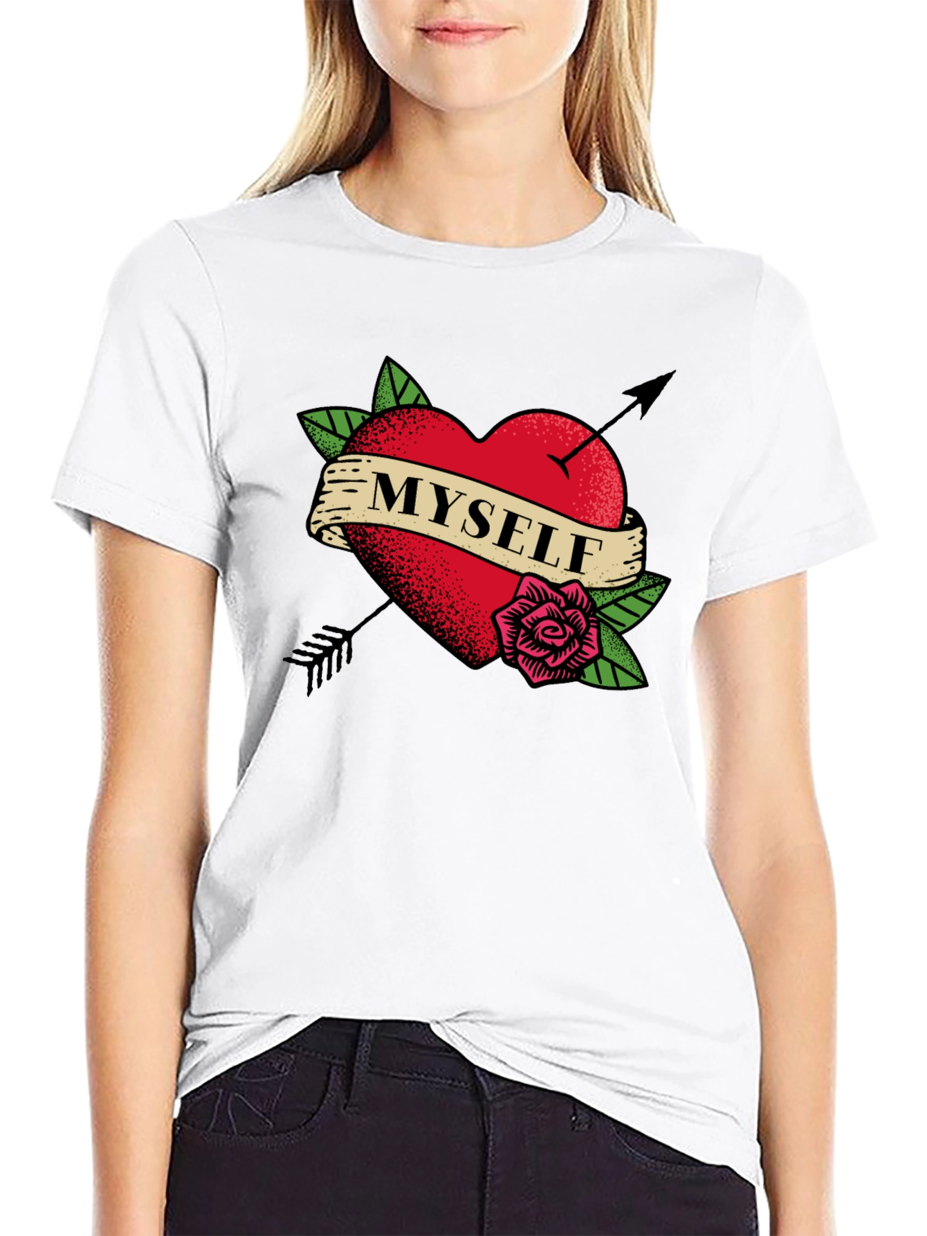 Myself Heart Tattoo Black T-Shirt
