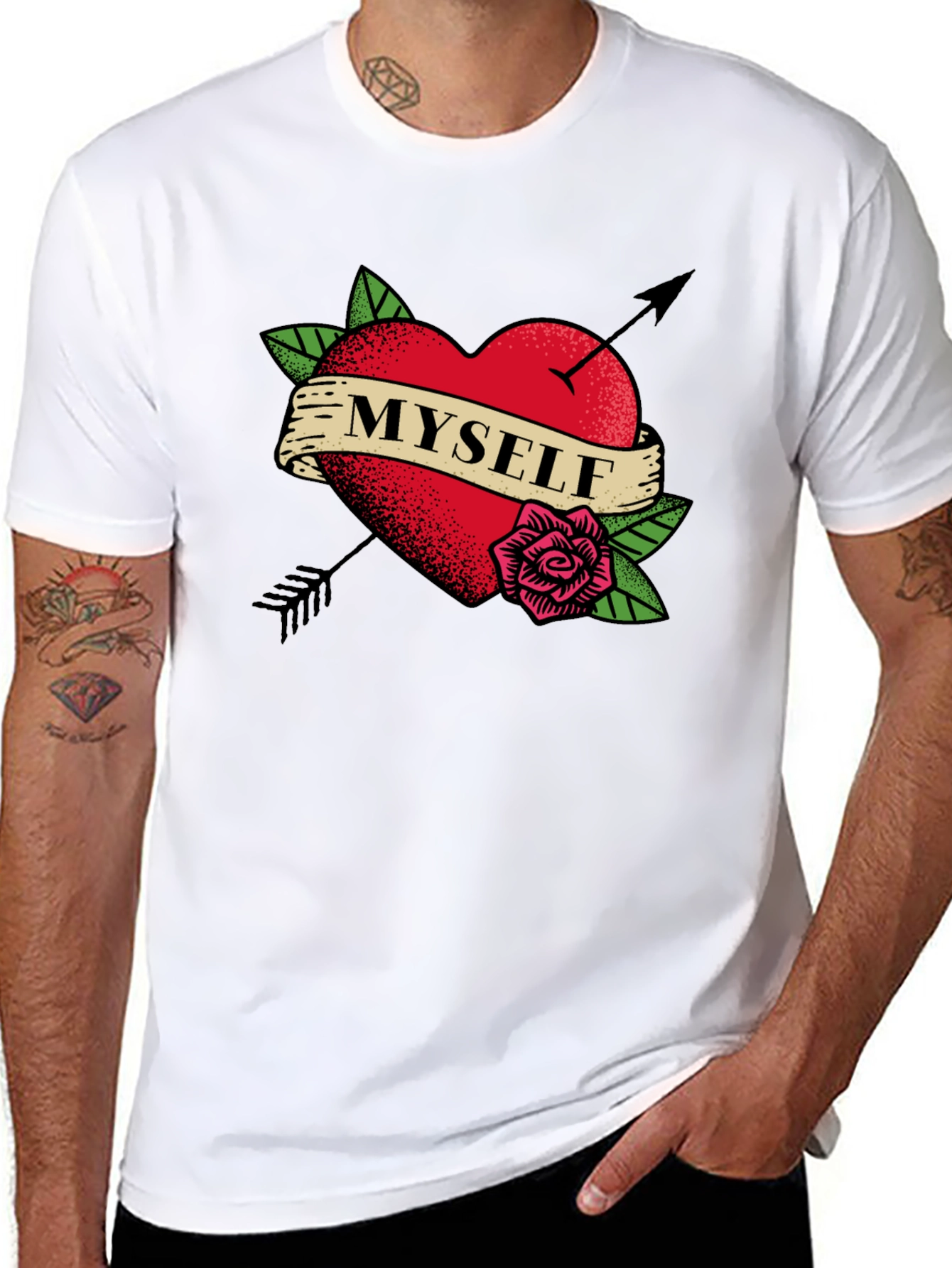 Myself Heart Tattoo Black T-Shirt