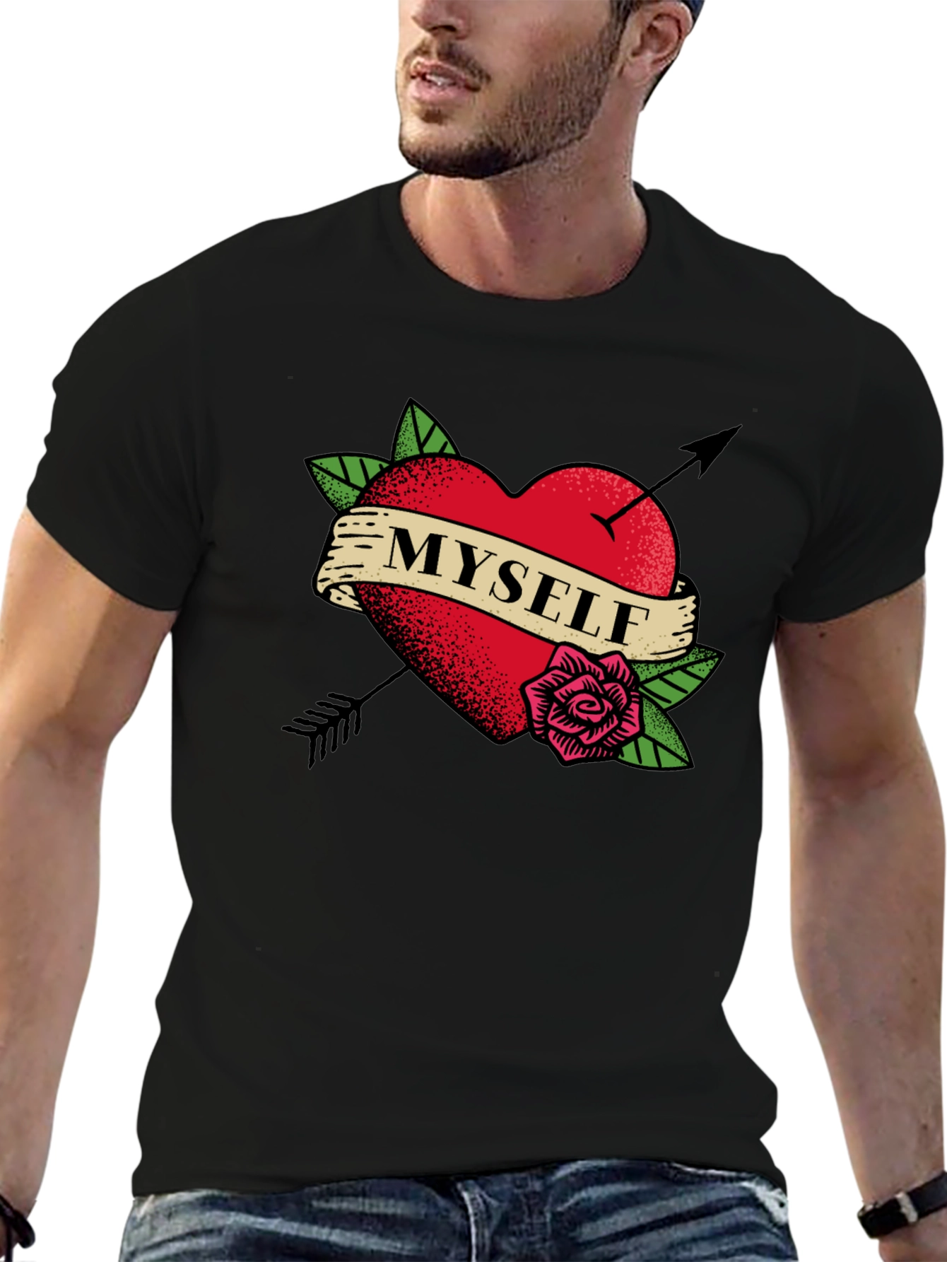 Myself Heart Tattoo Black T-Shirt