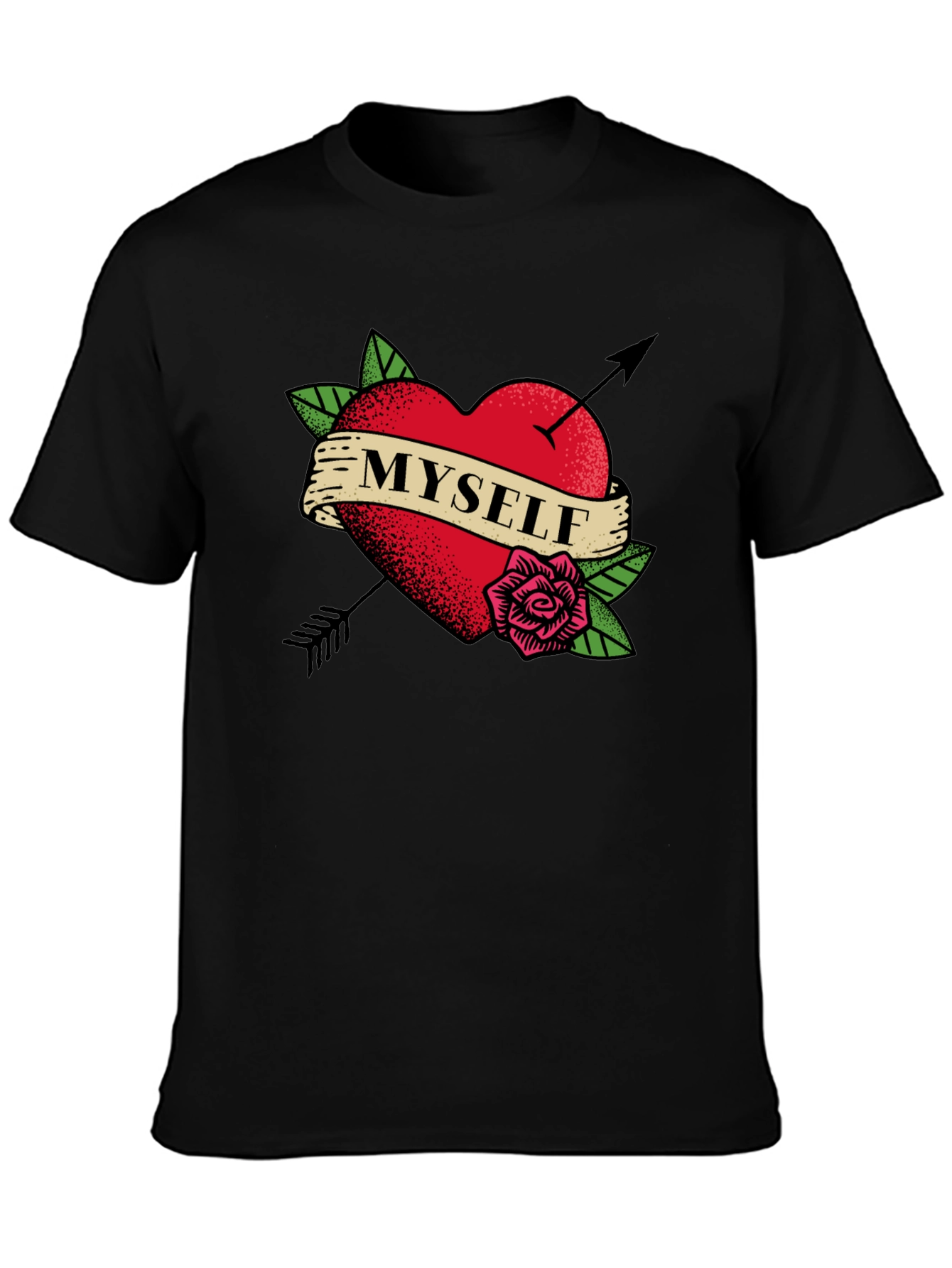 Myself Heart Tattoo Black T-Shirt