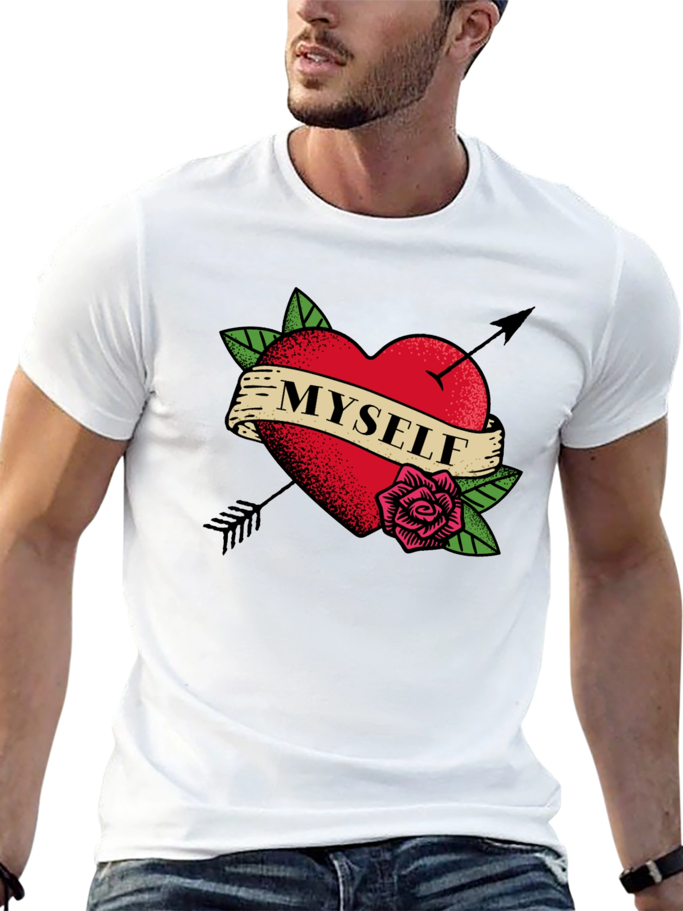 Myself Heart Tattoo Black T-Shirt