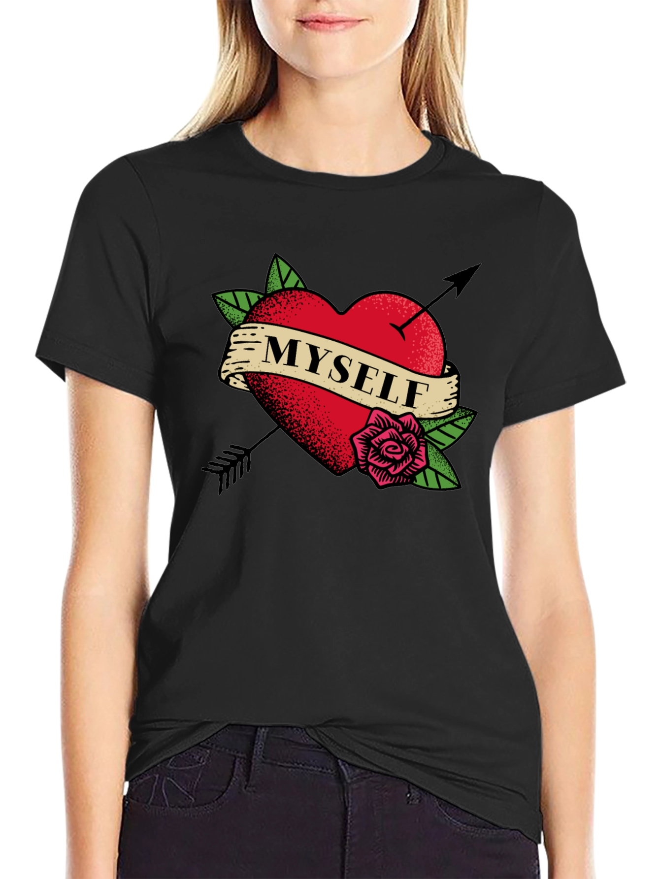 Myself Heart Tattoo Black T-Shirt