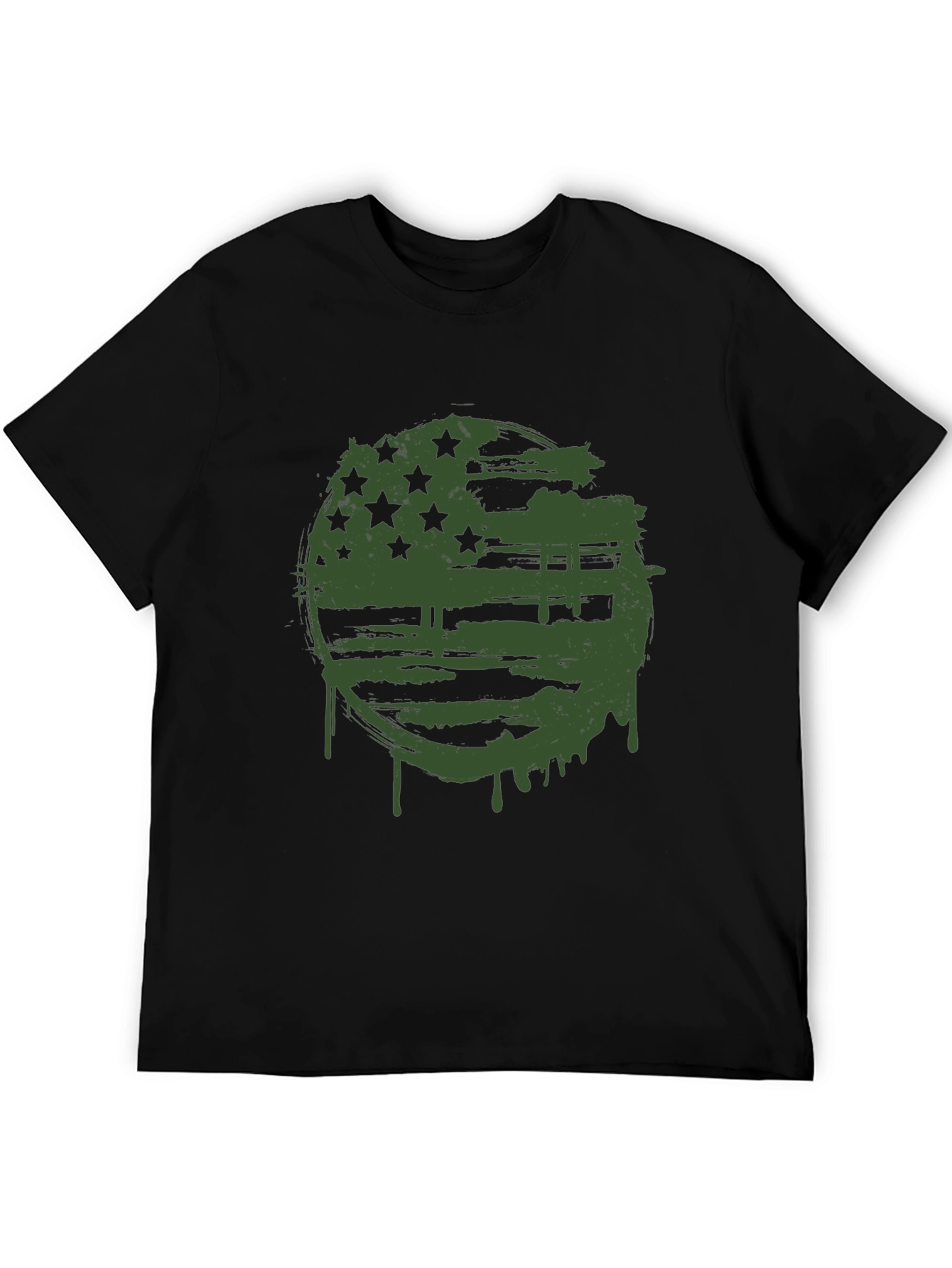 Grunge American Flag Graphic Tee - Black Cotton Blend