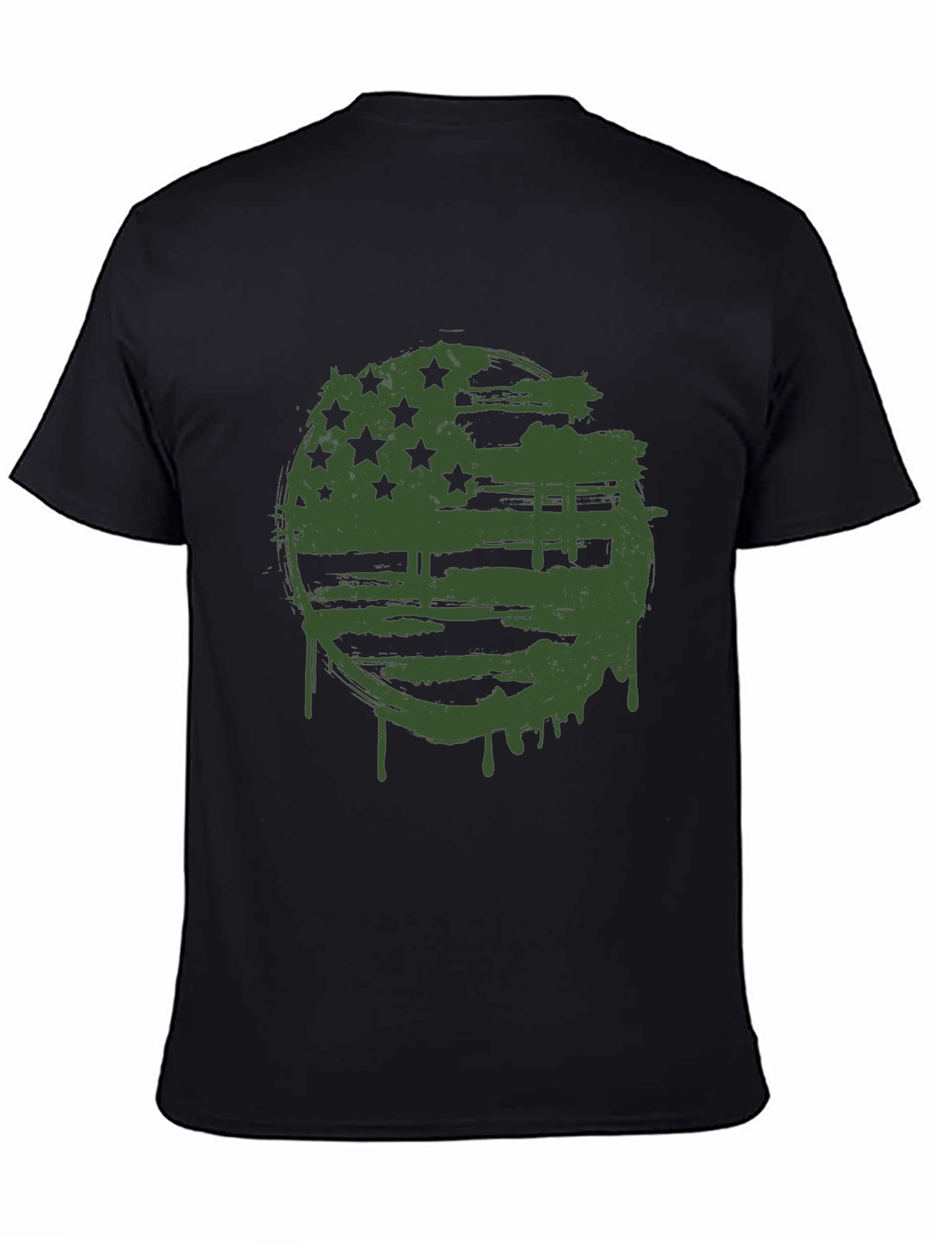 Grunge American Flag Graphic Tee - Black Cotton Blend