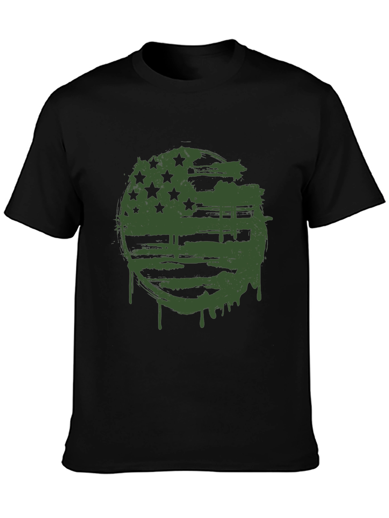 Grunge American Flag Graphic Tee - Black Cotton Blend