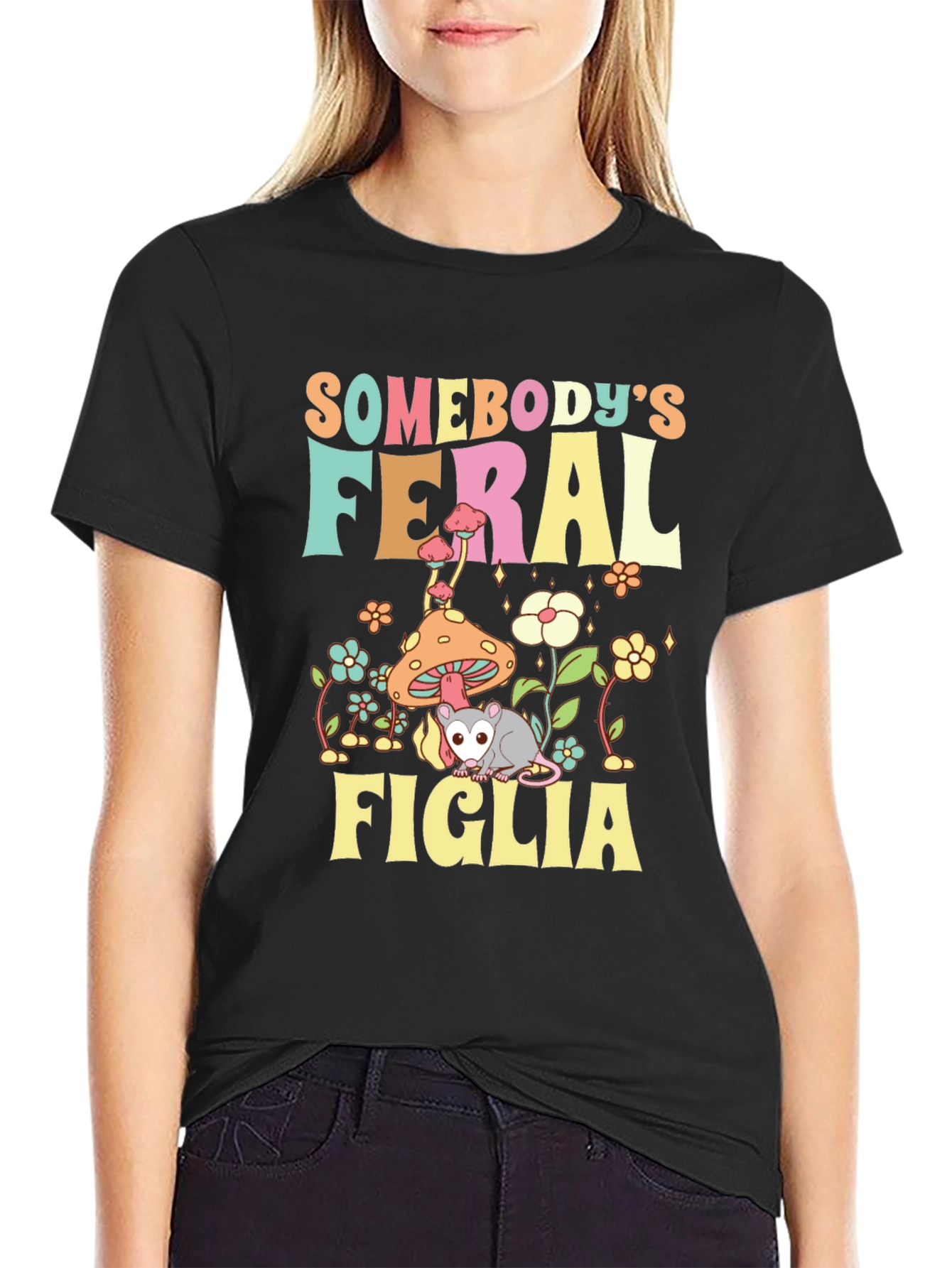 Somebodys Feral Figlia Black Graphic Tee