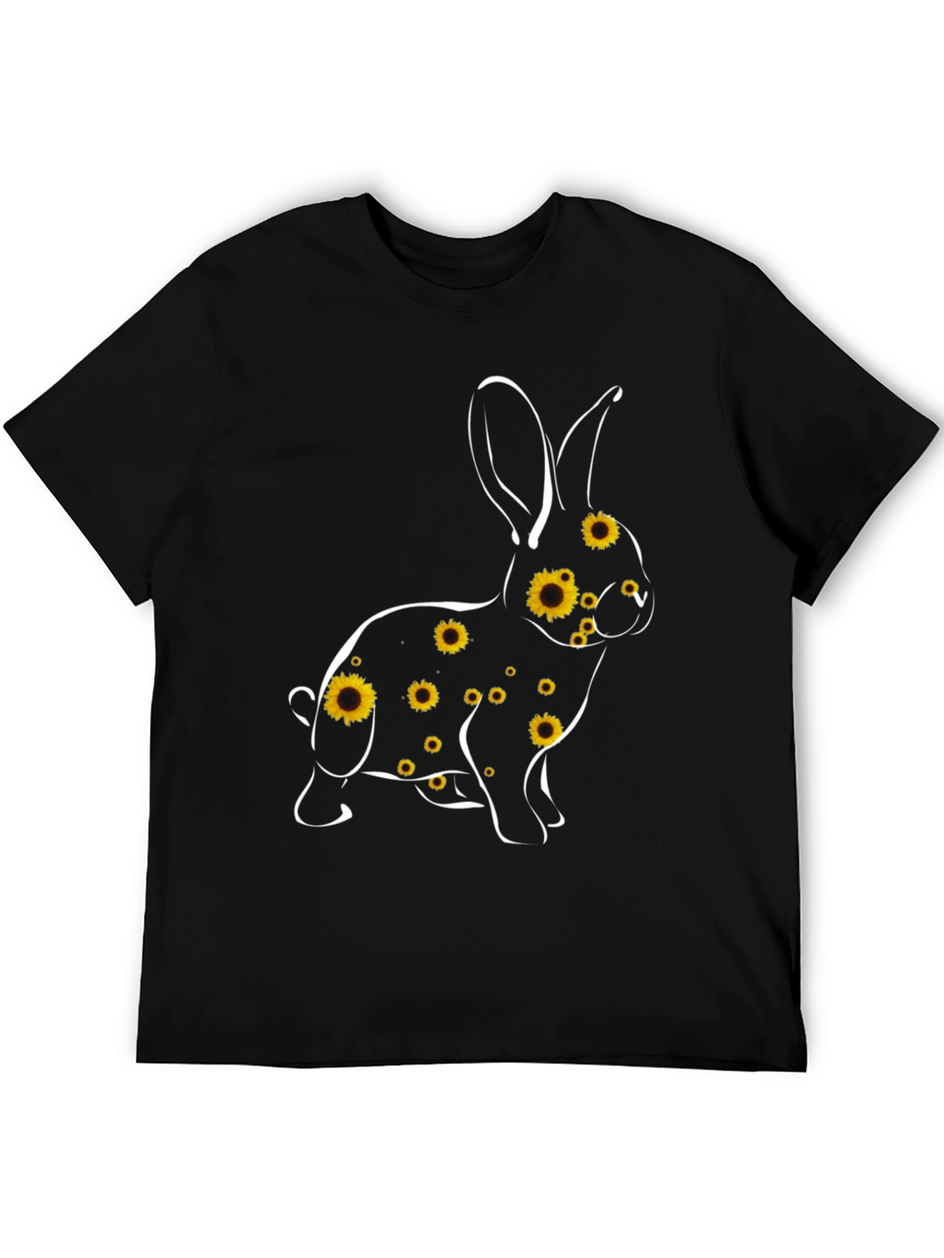 Sunflower Bunny Graphic Tee - Black Cotton Blend