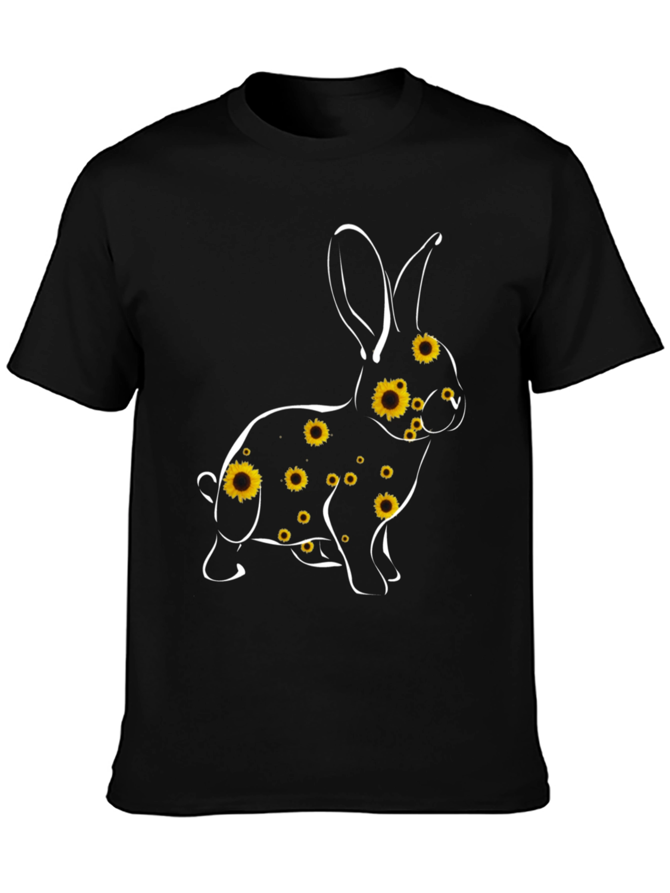 Sunflower Bunny Graphic Tee - Black Cotton Blend