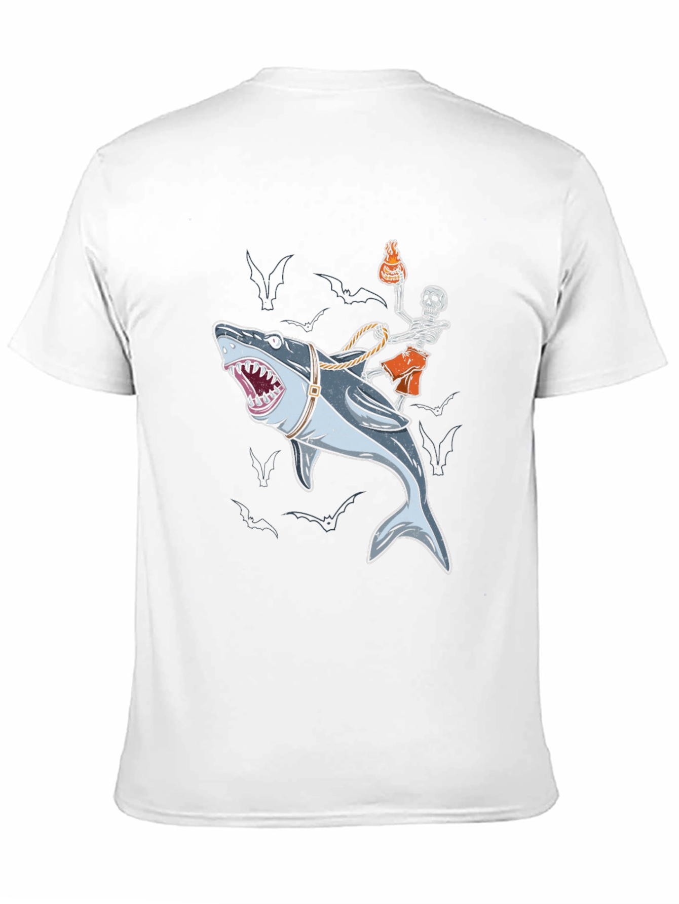 Shark Rider T-Shirt: Skeleton & Shark Graphic Tee