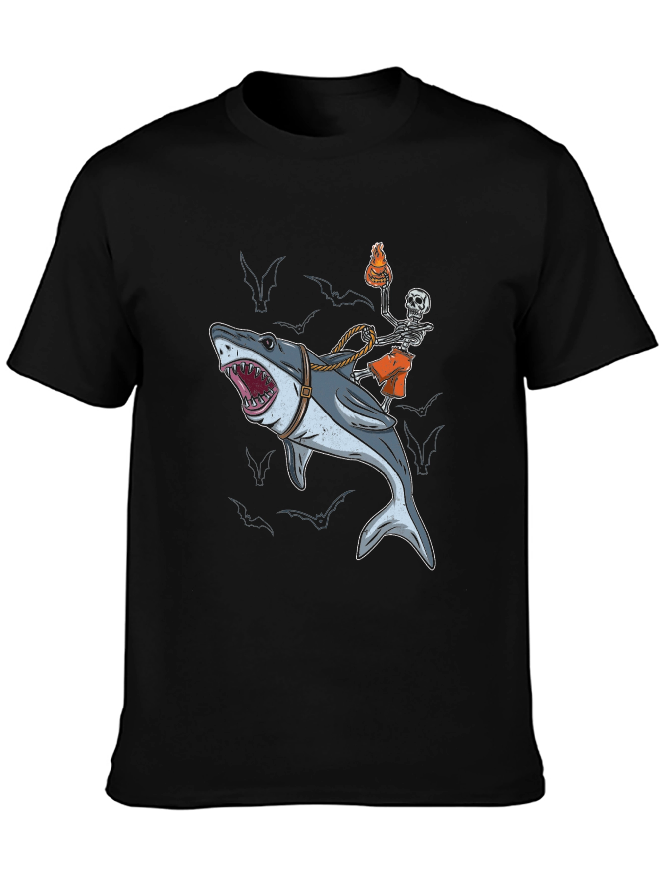 Shark Rider T-Shirt: Skeleton & Shark Graphic Tee