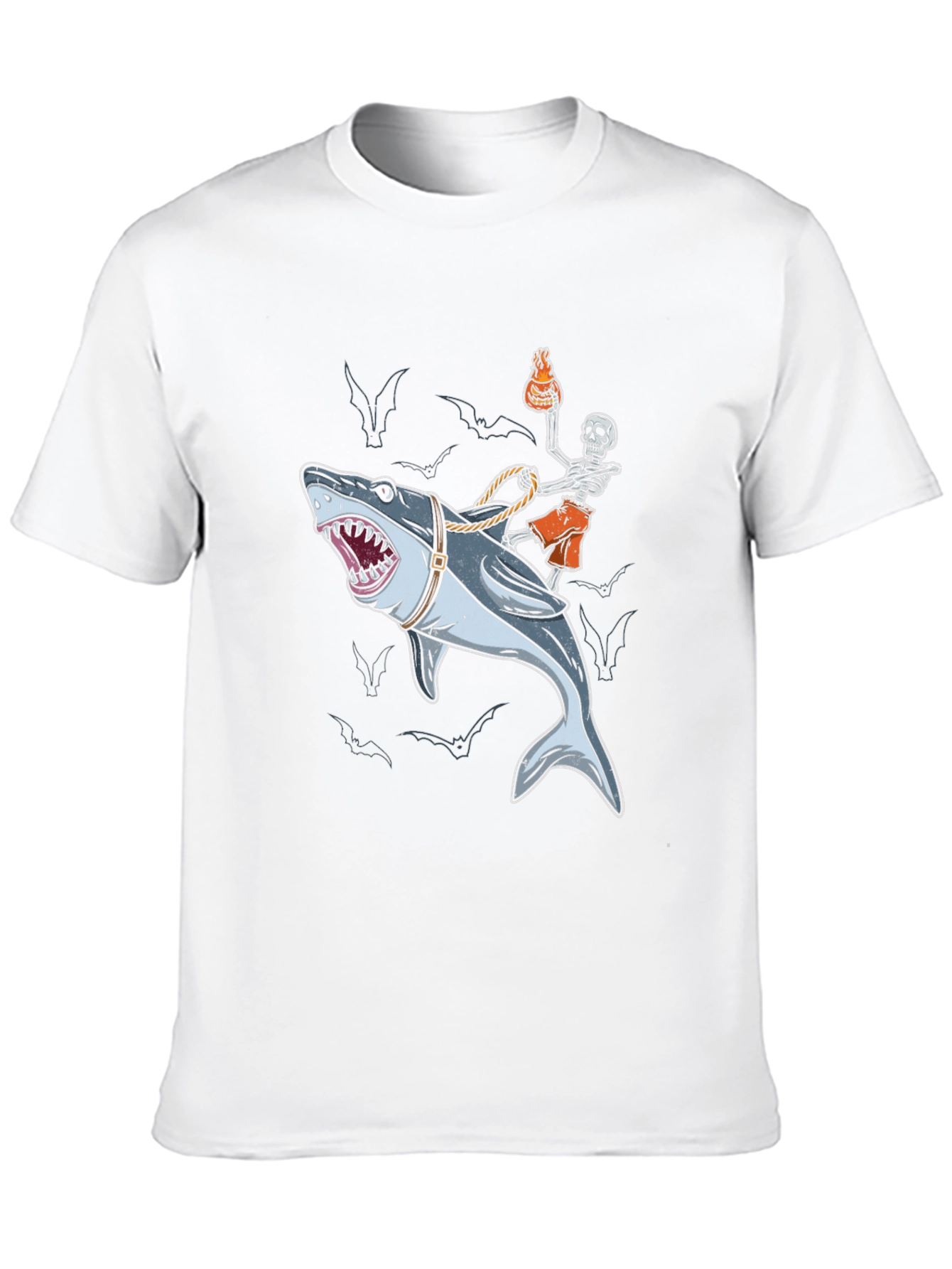 Shark Rider T-Shirt: Skeleton & Shark Graphic Tee