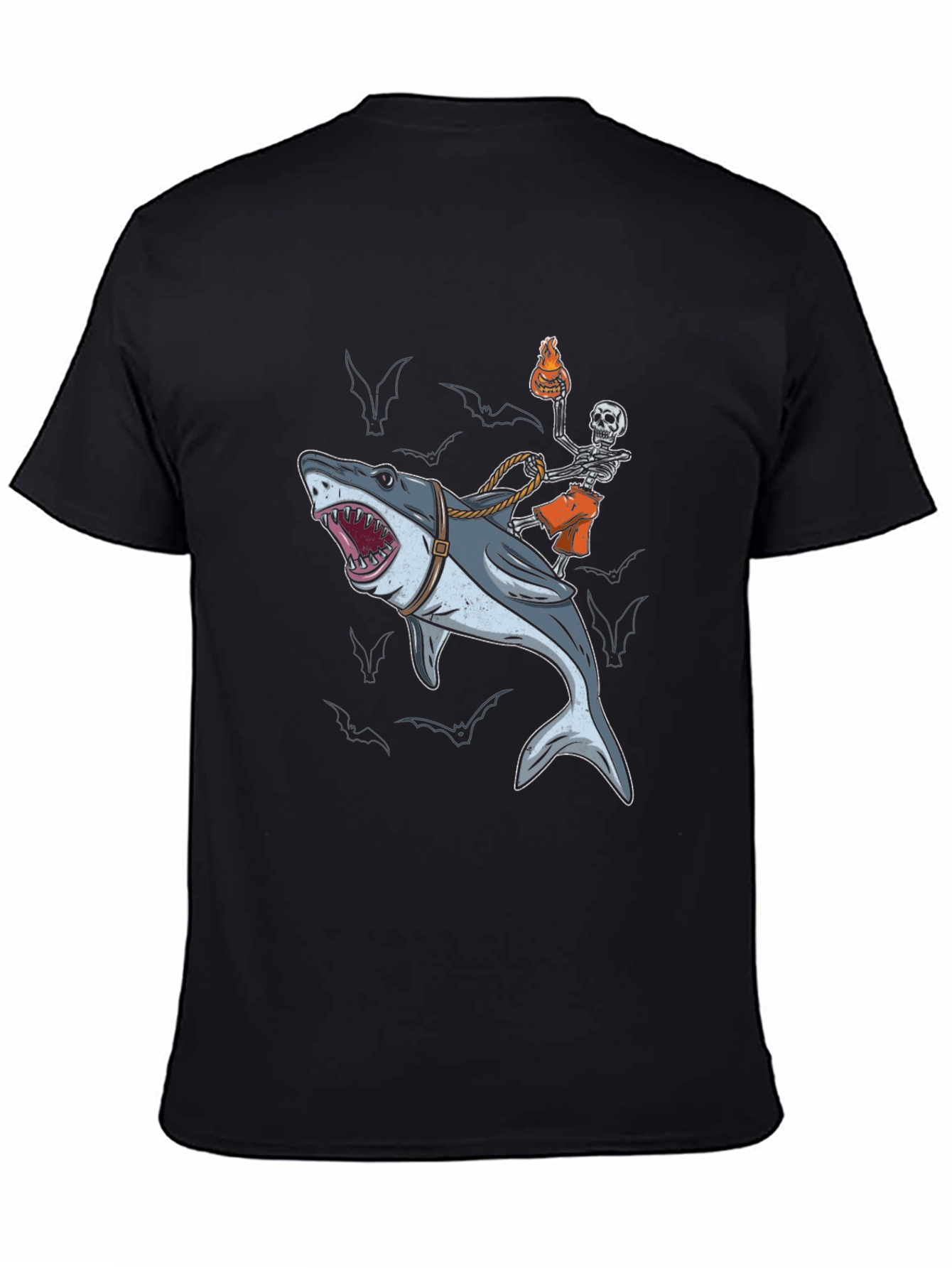 Shark Rider T-Shirt: Skeleton & Shark Graphic Tee