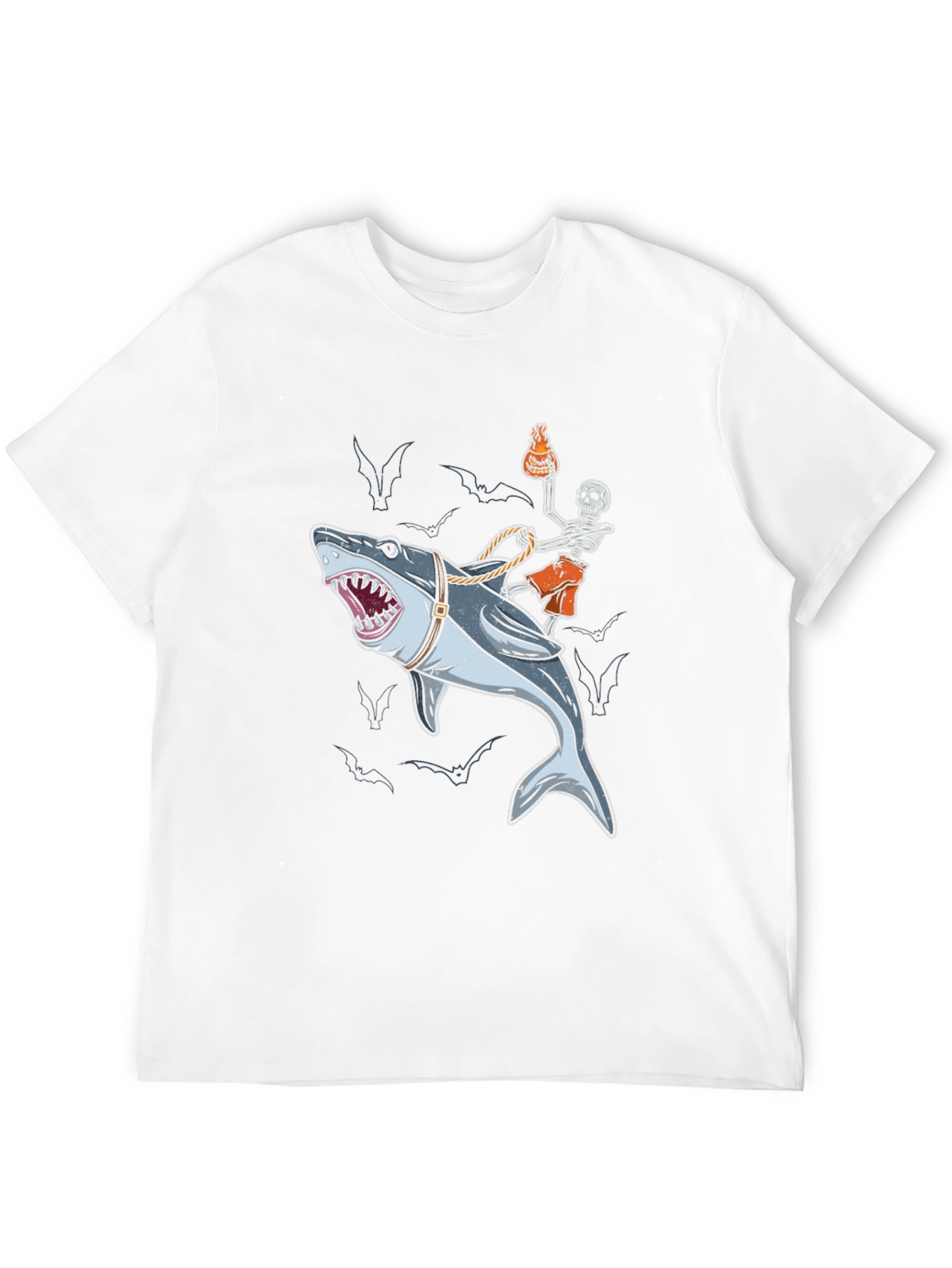 Shark Rider T-Shirt: Skeleton & Shark Graphic Tee