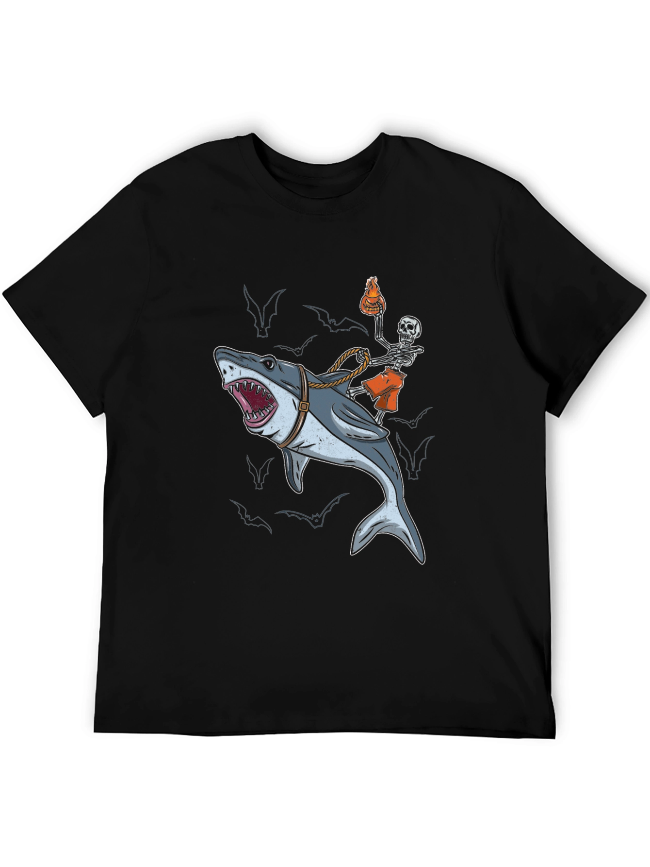 Shark Rider T-Shirt: Skeleton & Shark Graphic Tee
