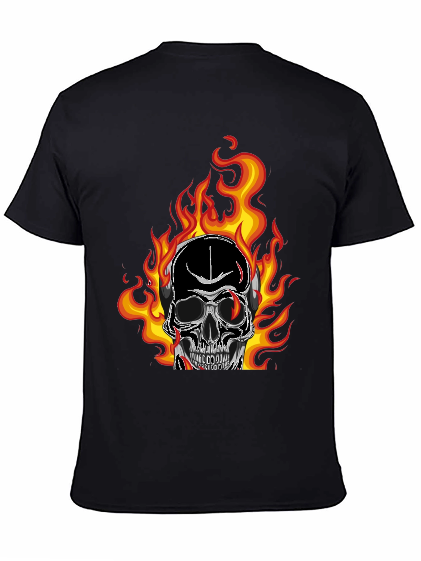 Flaming Skull Graphic Tee - Black Cotton T-Shirt