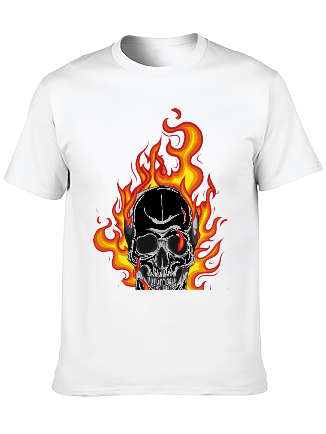Flaming Skull Graphic Tee - Black Cotton T-Shirt