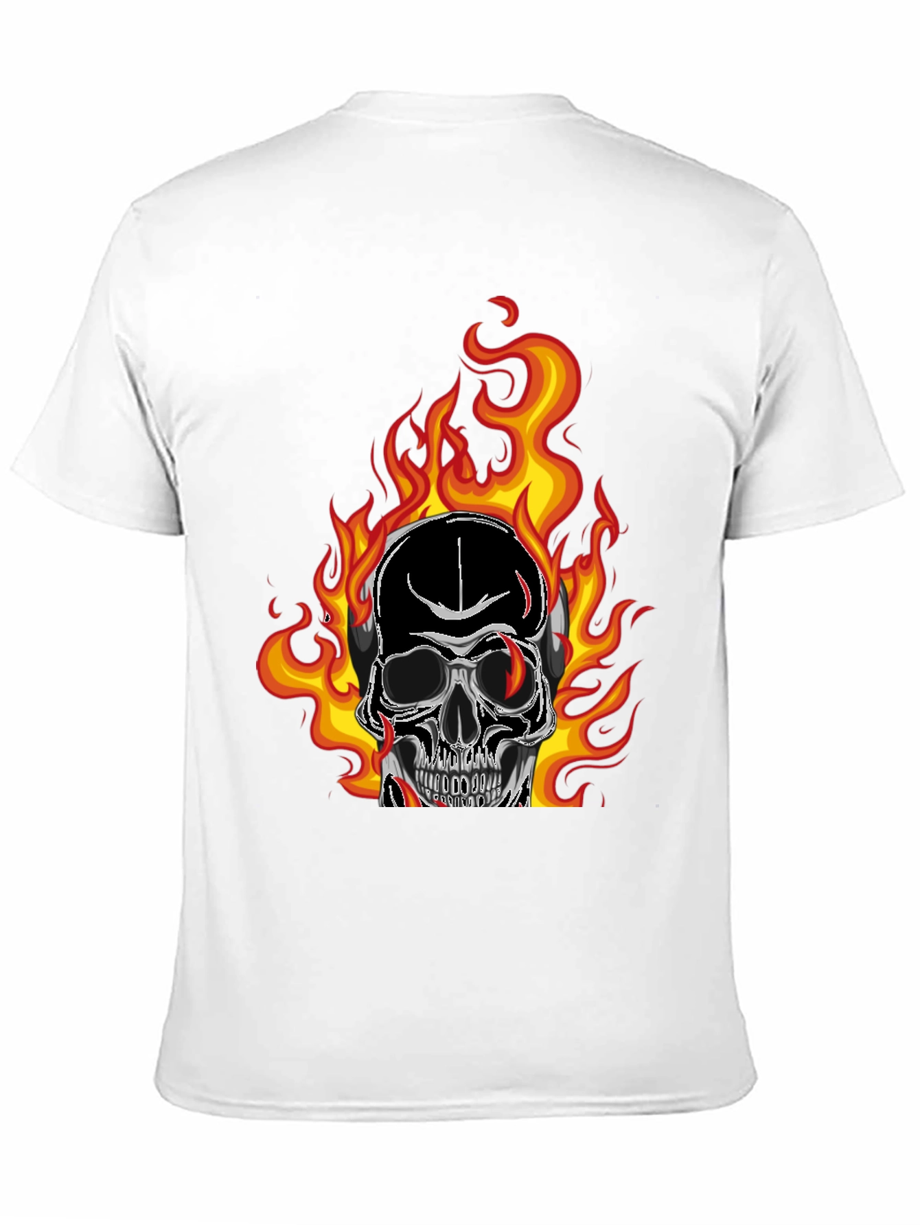 Flaming Skull Graphic Tee - Black Cotton T-Shirt