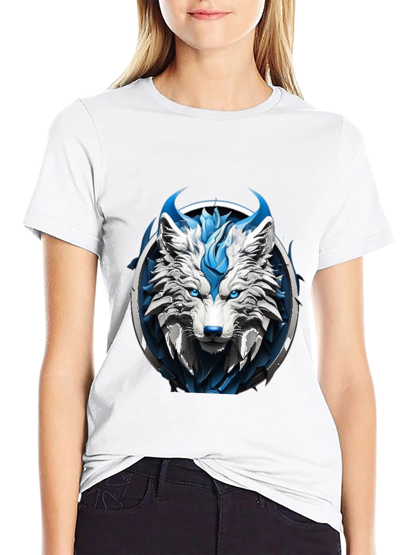 Abstract Blue Wolf Graphic Tee