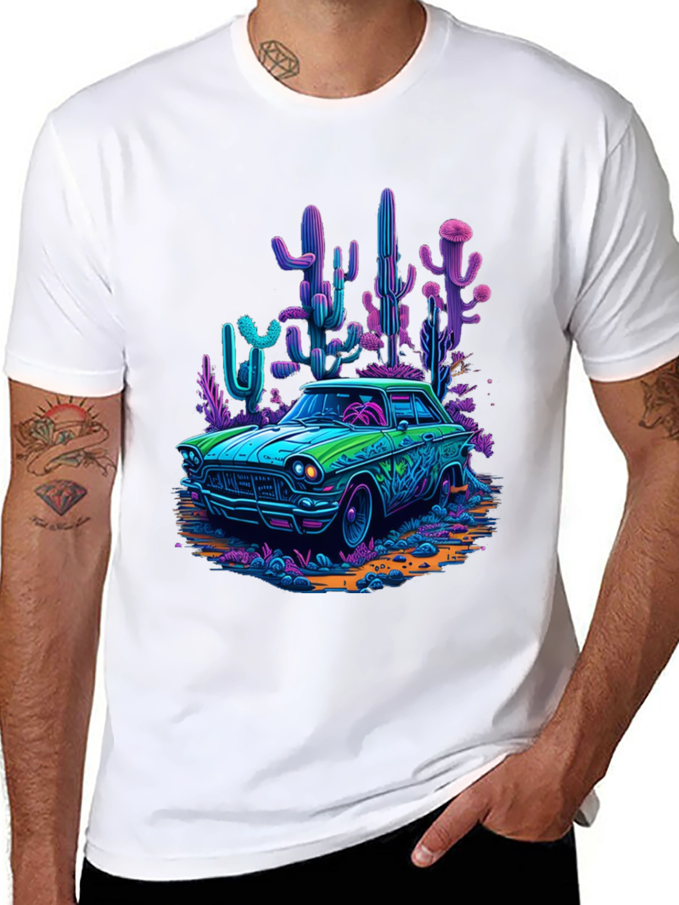 Retro Car Cactus Graphic Tee