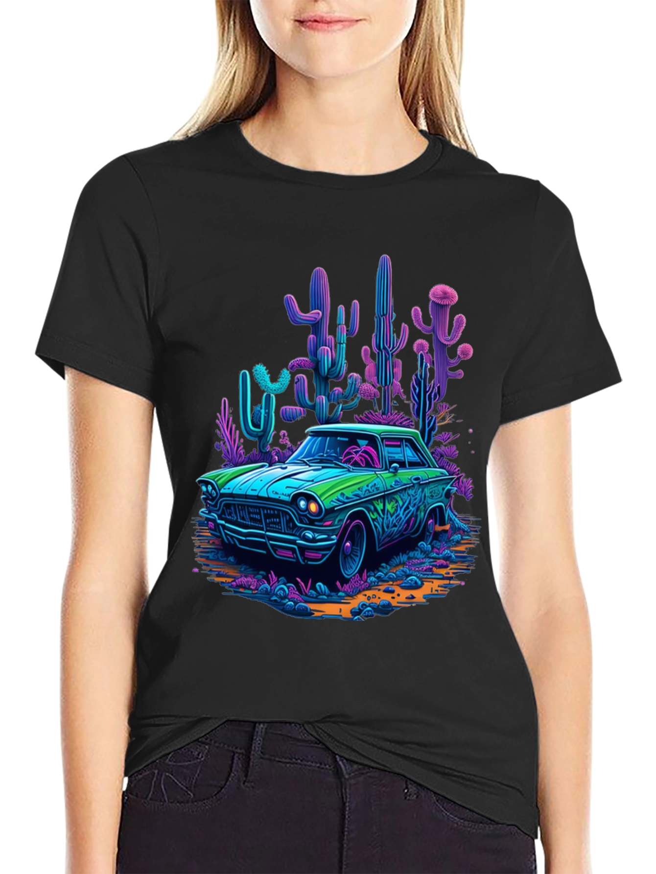 Retro Car Cactus Graphic Tee