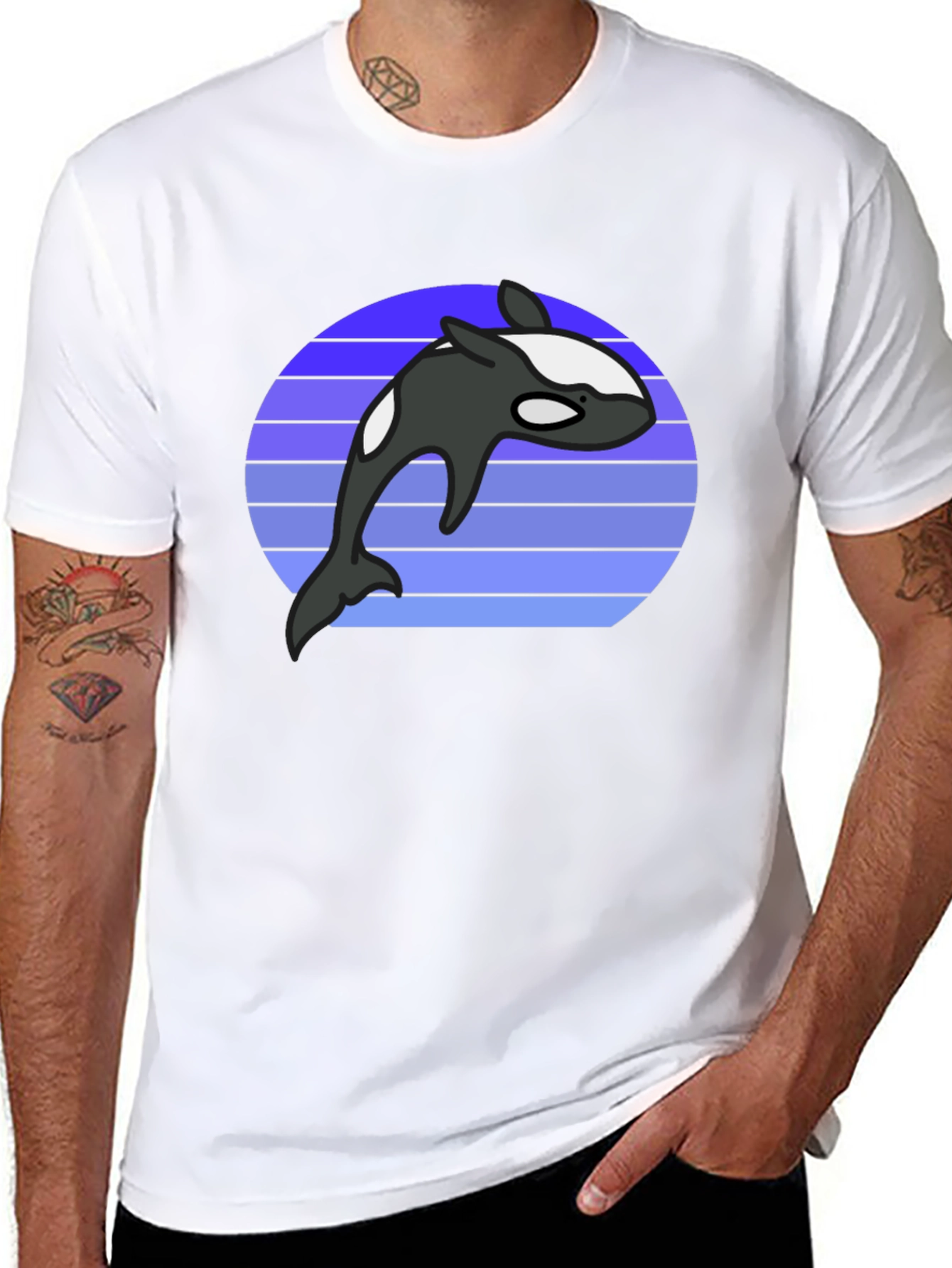 Orca Whale Retro Graphic Tee - Black
