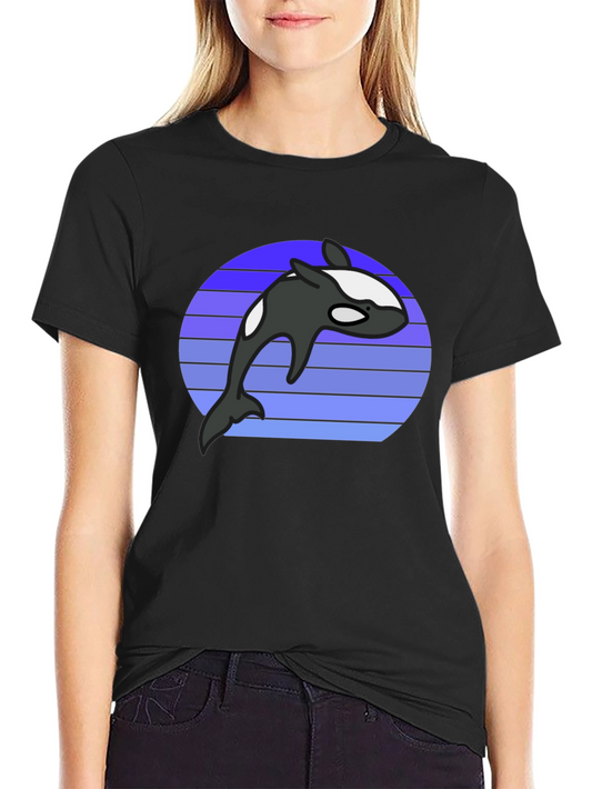 Orca Whale Retro Graphic Tee - Black