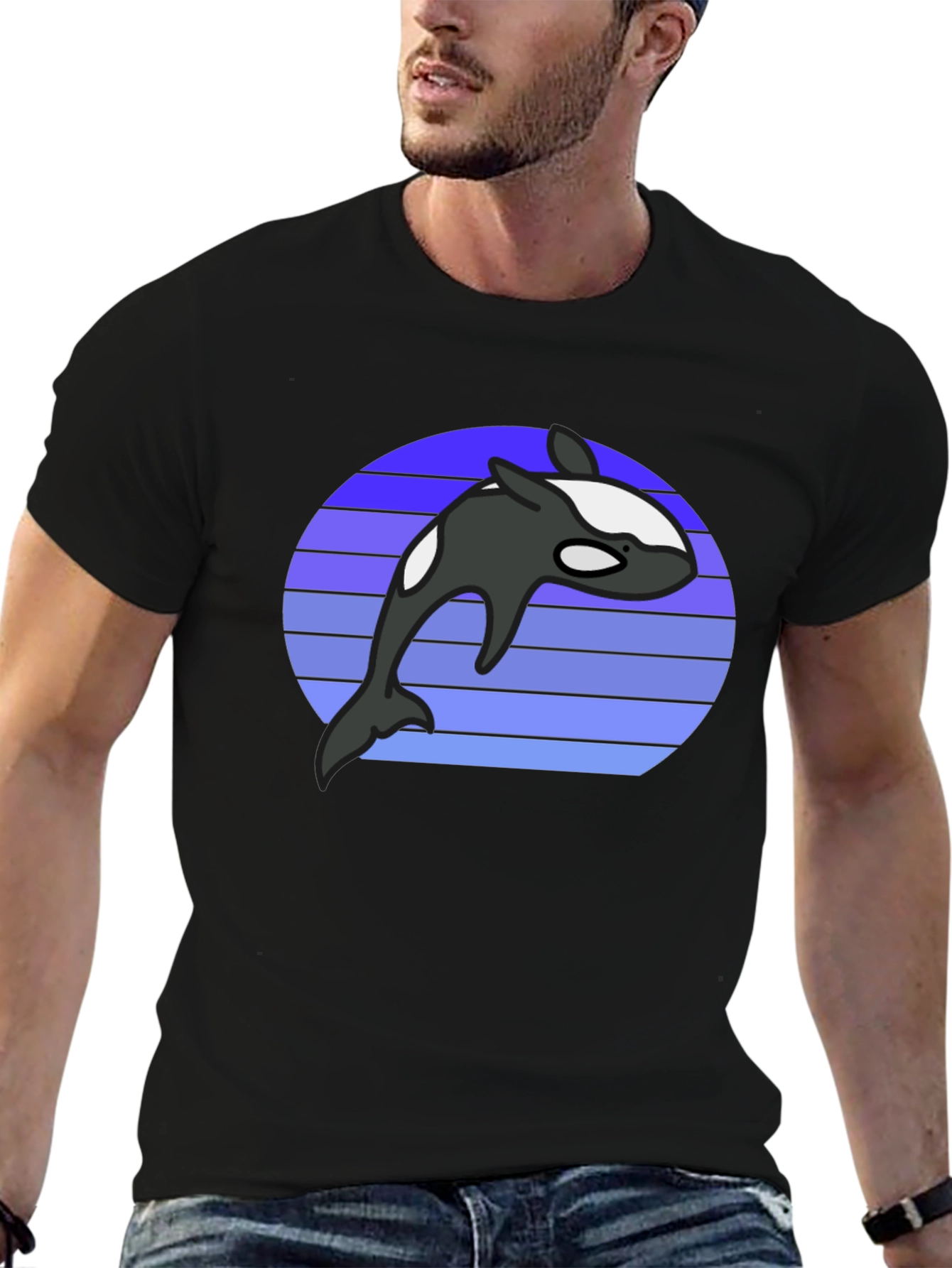 Orca Whale Retro Graphic Tee - Black