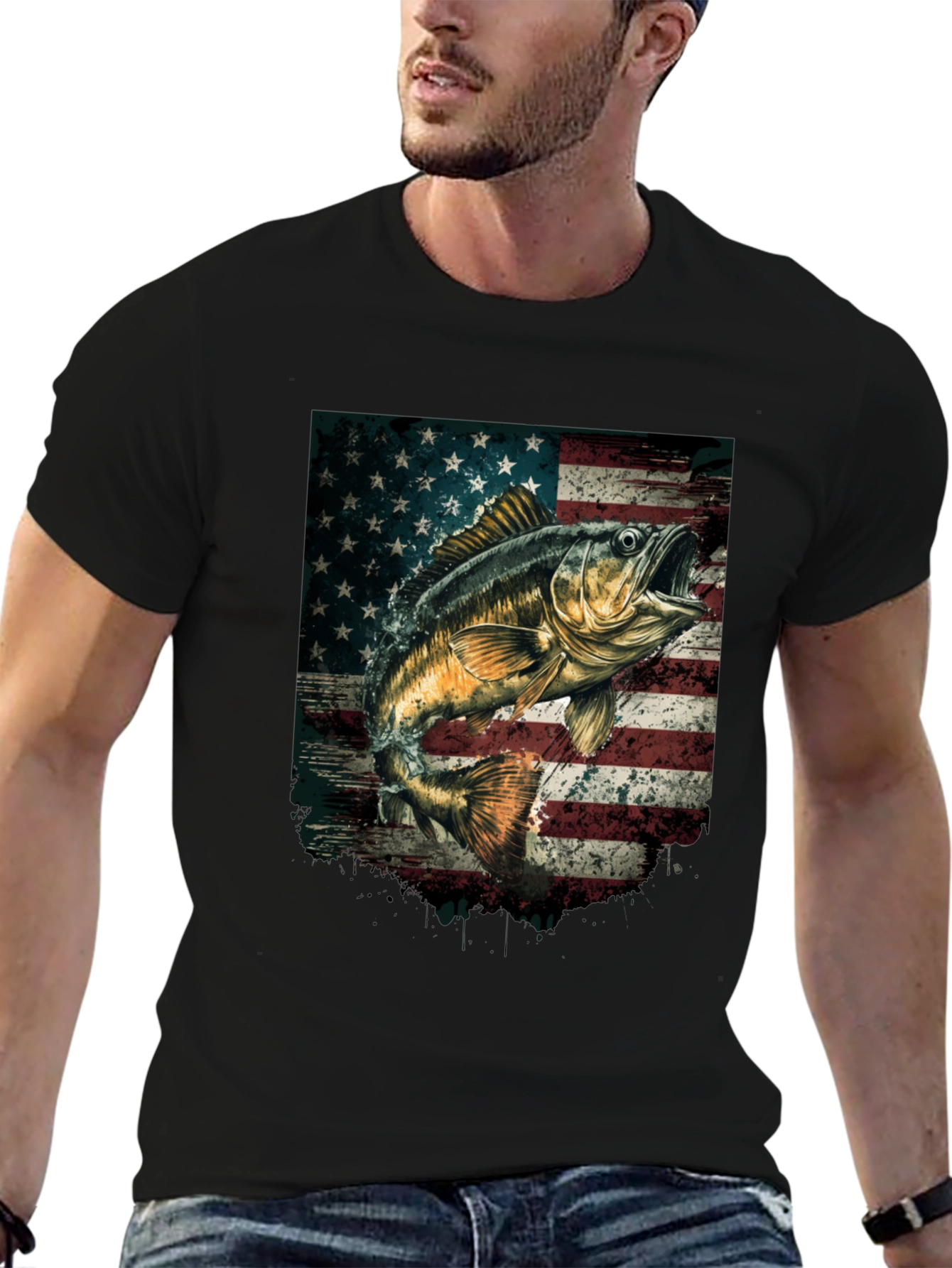 American Flag Bass Fishing T-Shirt