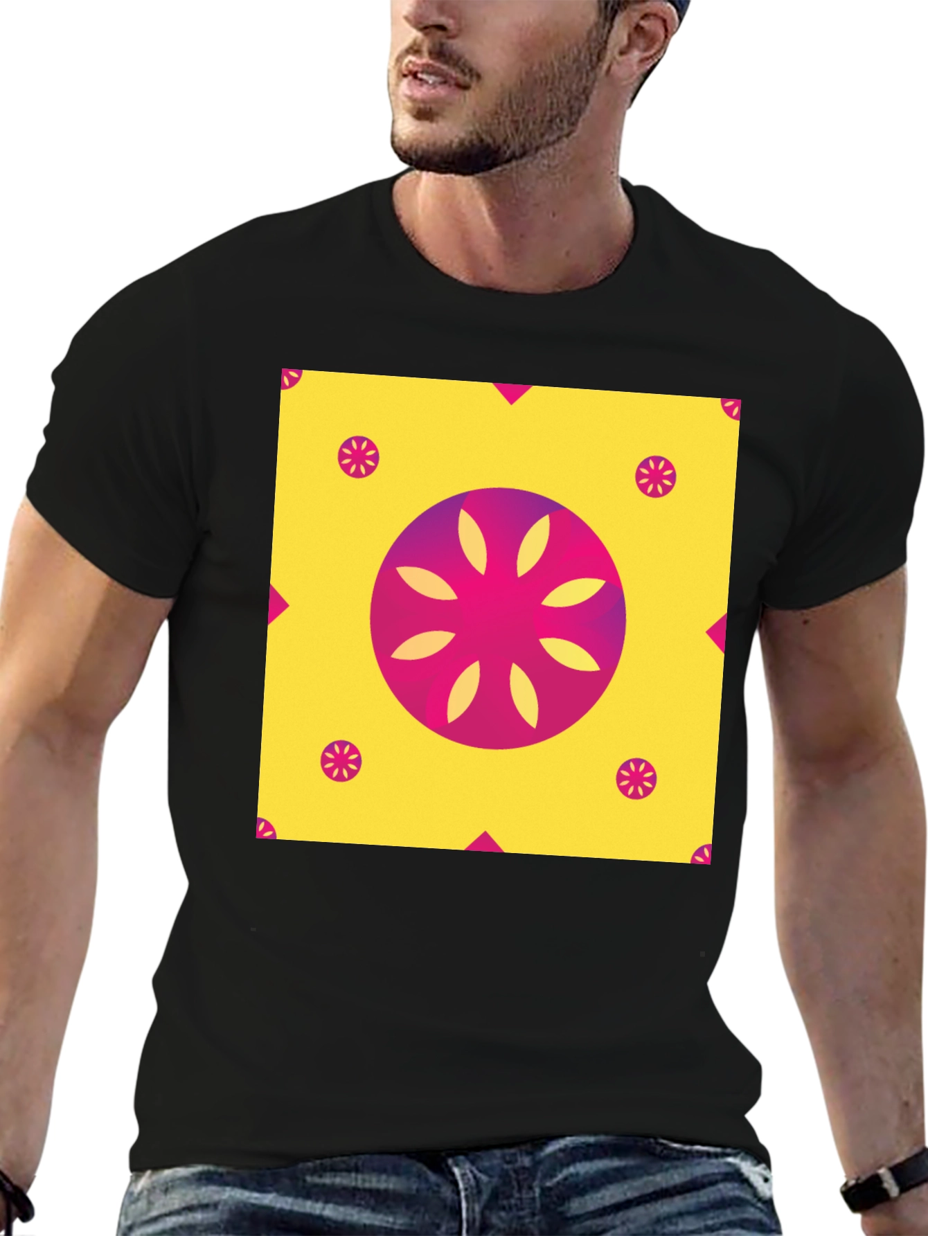 Geometric Floral Print T-Shirt - Vibrant Design