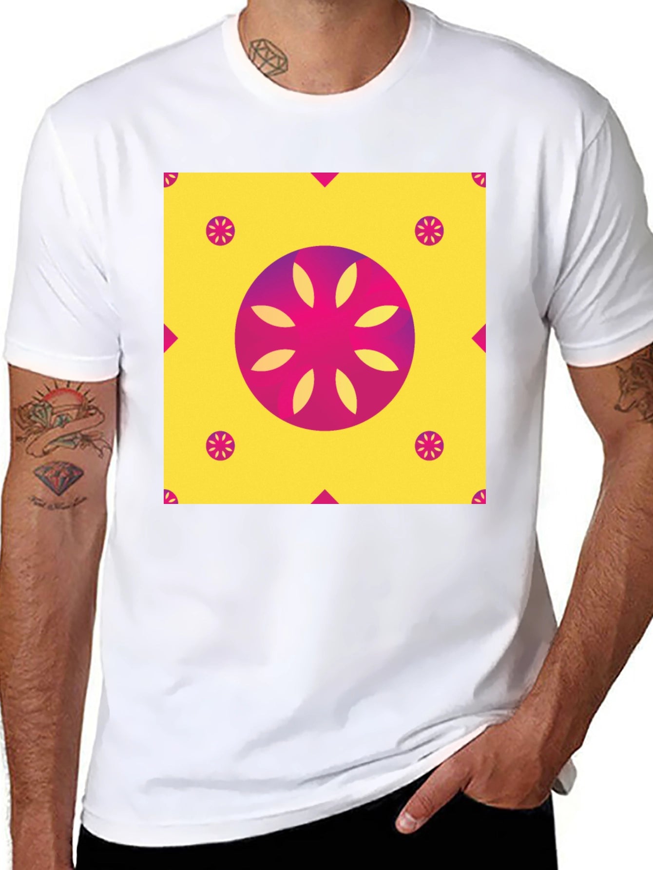 Geometric Floral Print T-Shirt - Vibrant Design
