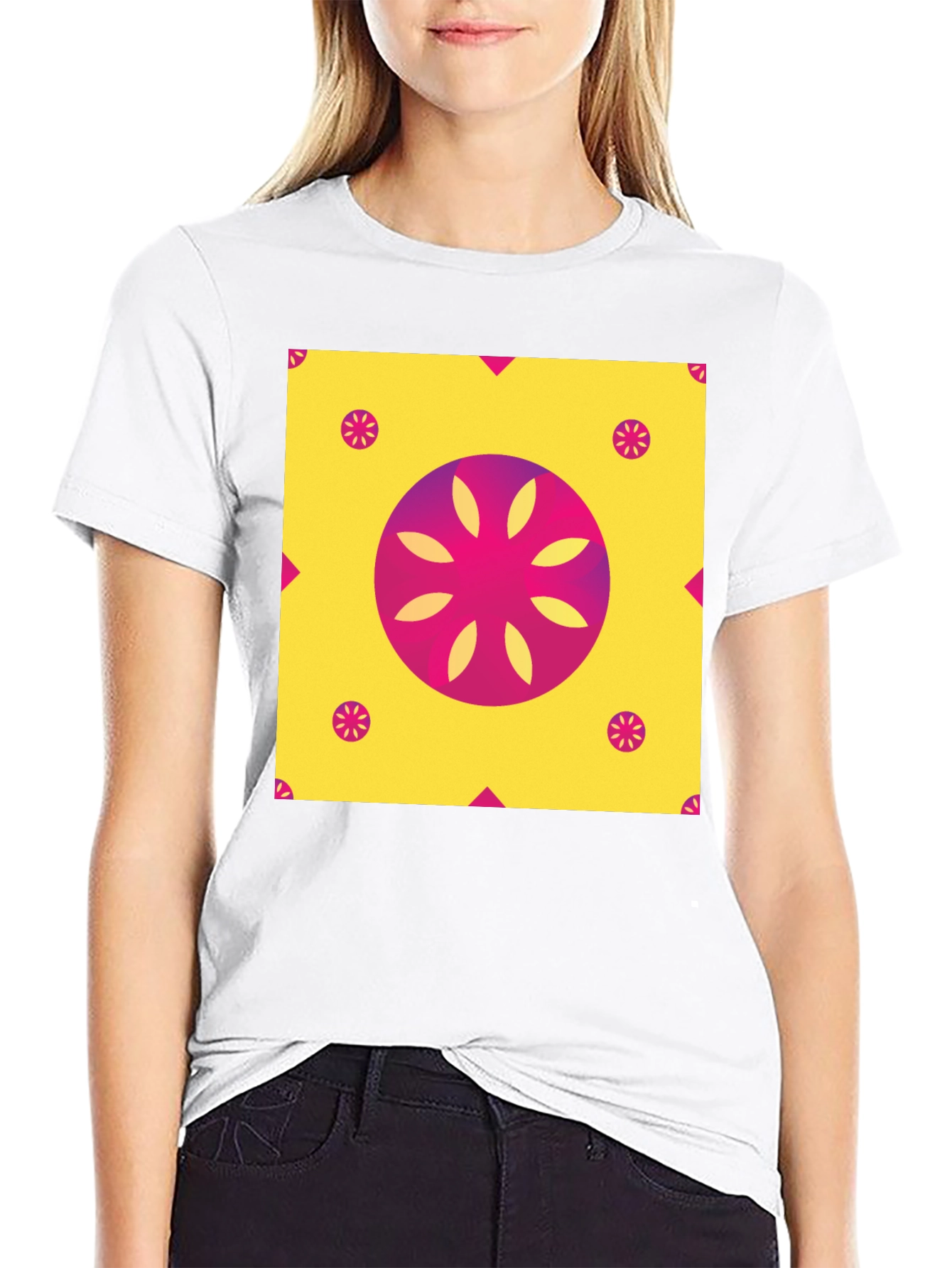 Geometric Floral Print T-Shirt - Vibrant Design