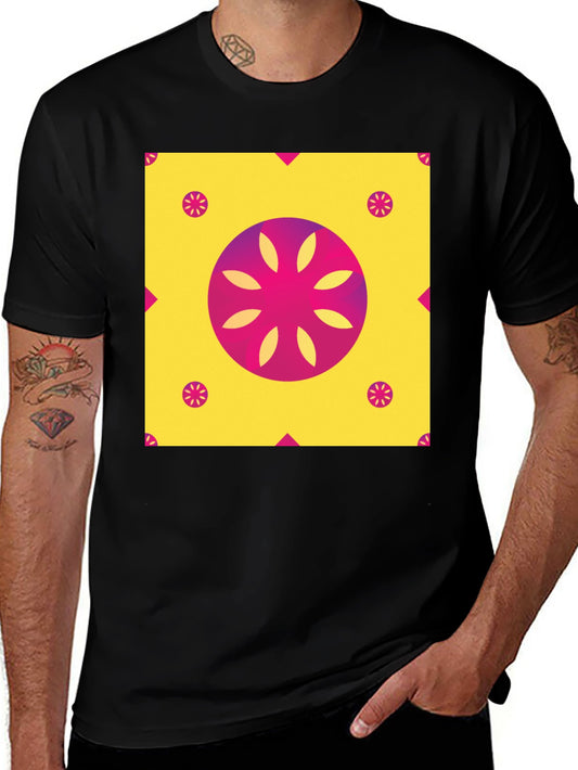 Geometric Floral Print T-Shirt - Vibrant Design