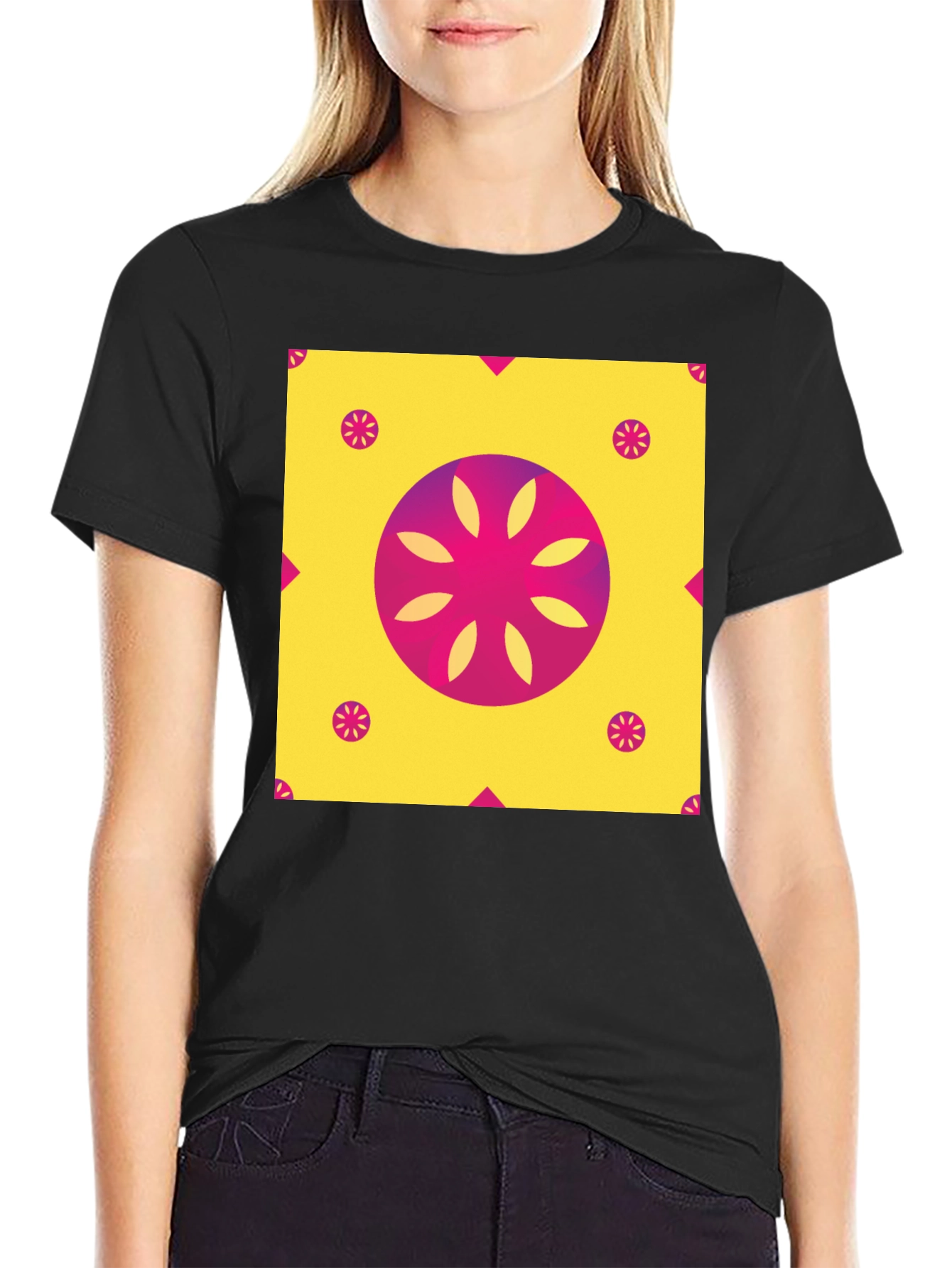 Geometric Floral Print T-Shirt - Vibrant Design