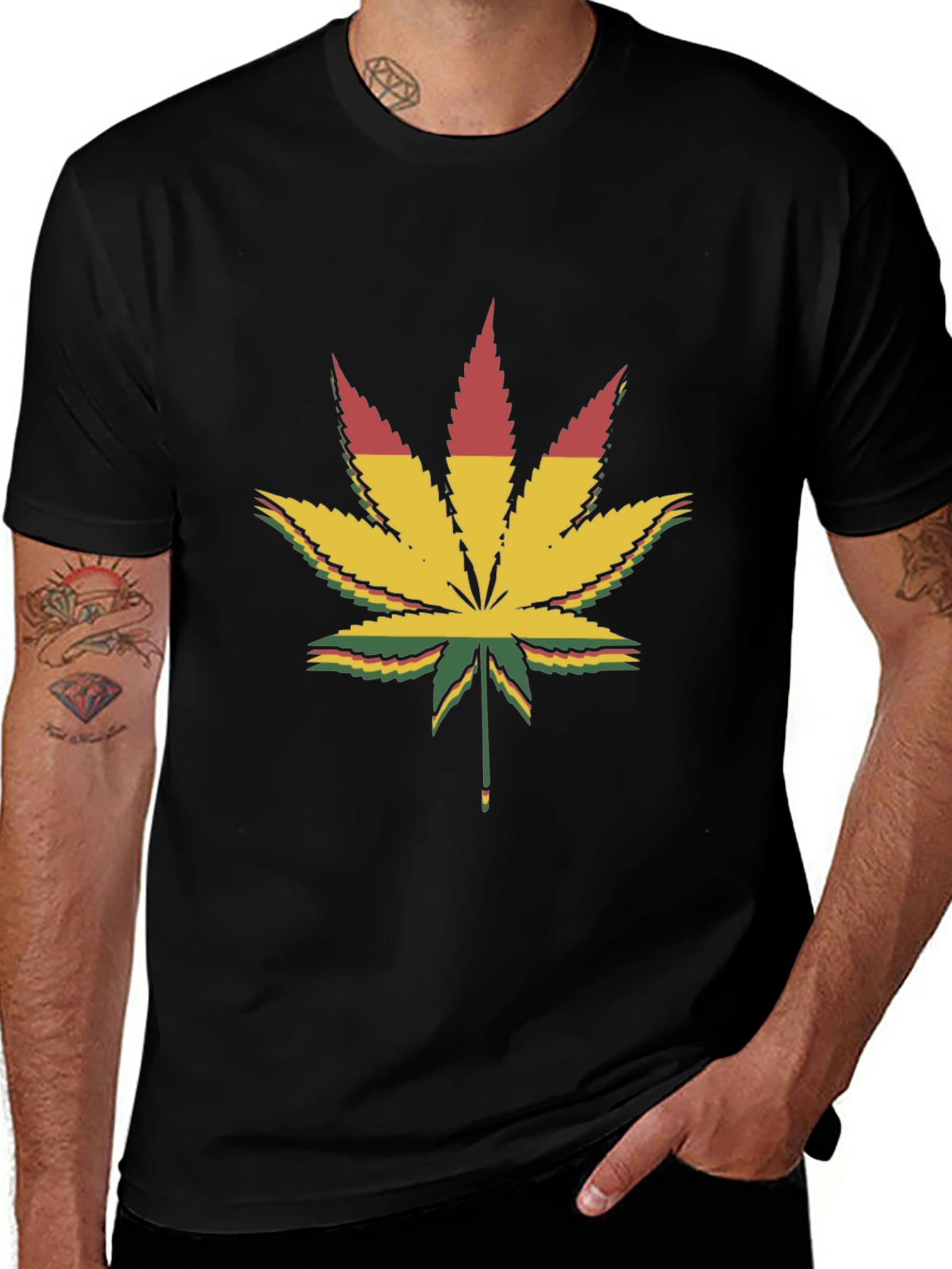 Rasta Leaf Graphic T-Shirt - Black