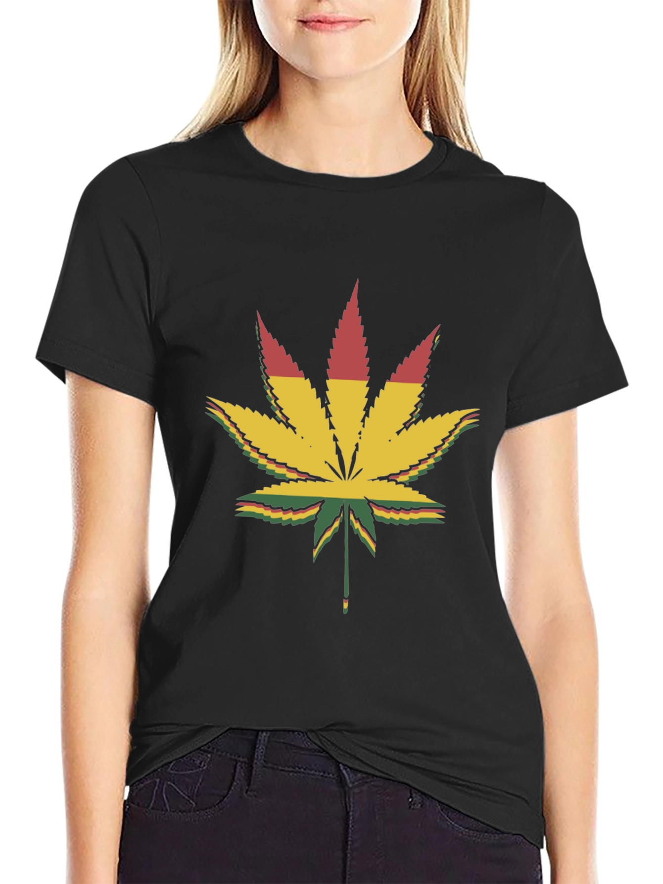 Rasta Leaf Graphic T-Shirt - Black