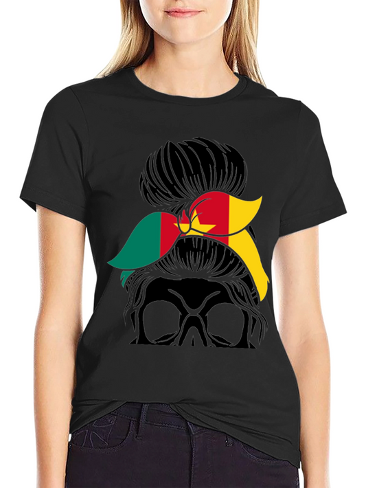 Cameroon Flag Messy Bun T-Shirt
