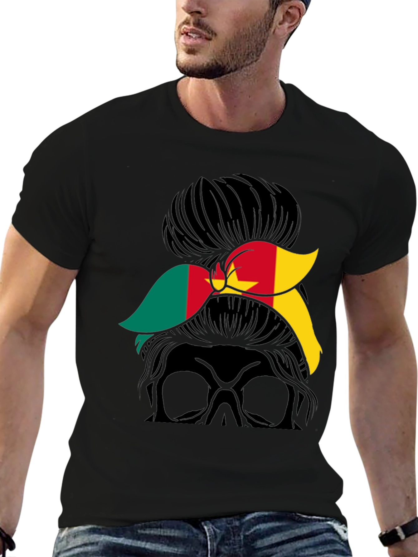 Cameroon Flag Messy Bun T-Shirt