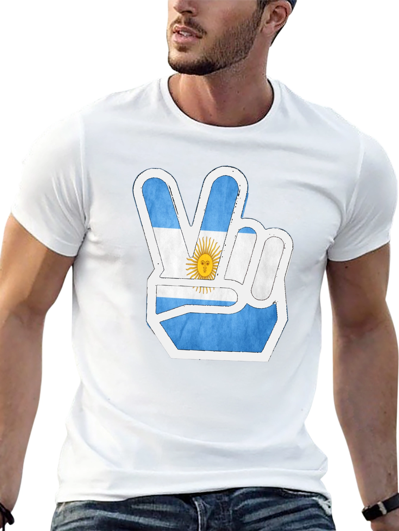 Argentina Flag Peace Sign Mens Black T-Shirt