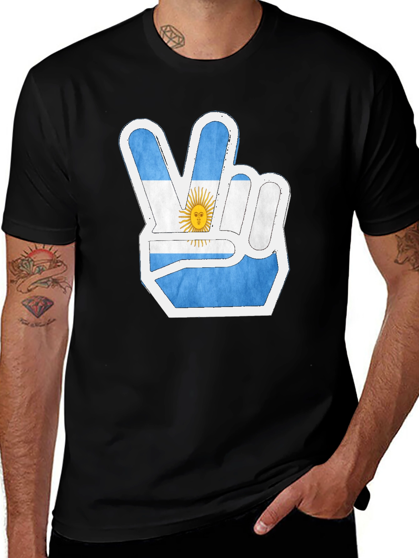 Argentina Flag Peace Sign Mens Black T-Shirt