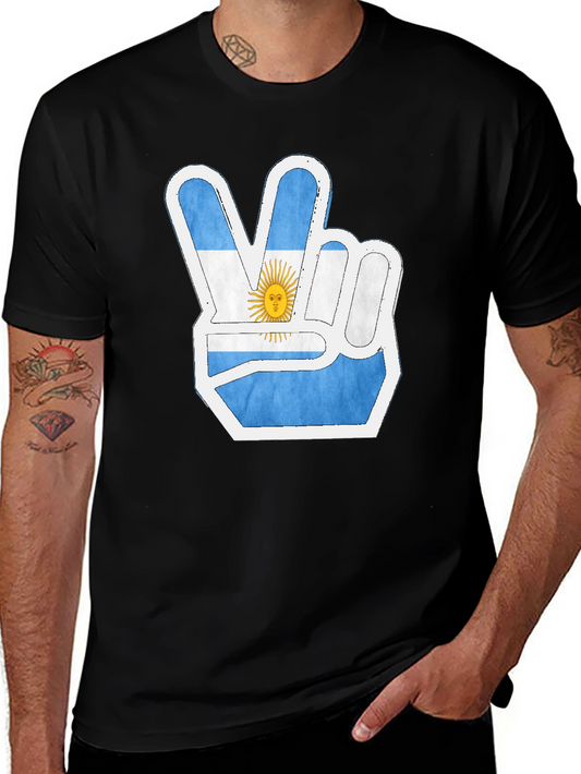 Argentina Flag Peace Sign Mens Black T-Shirt