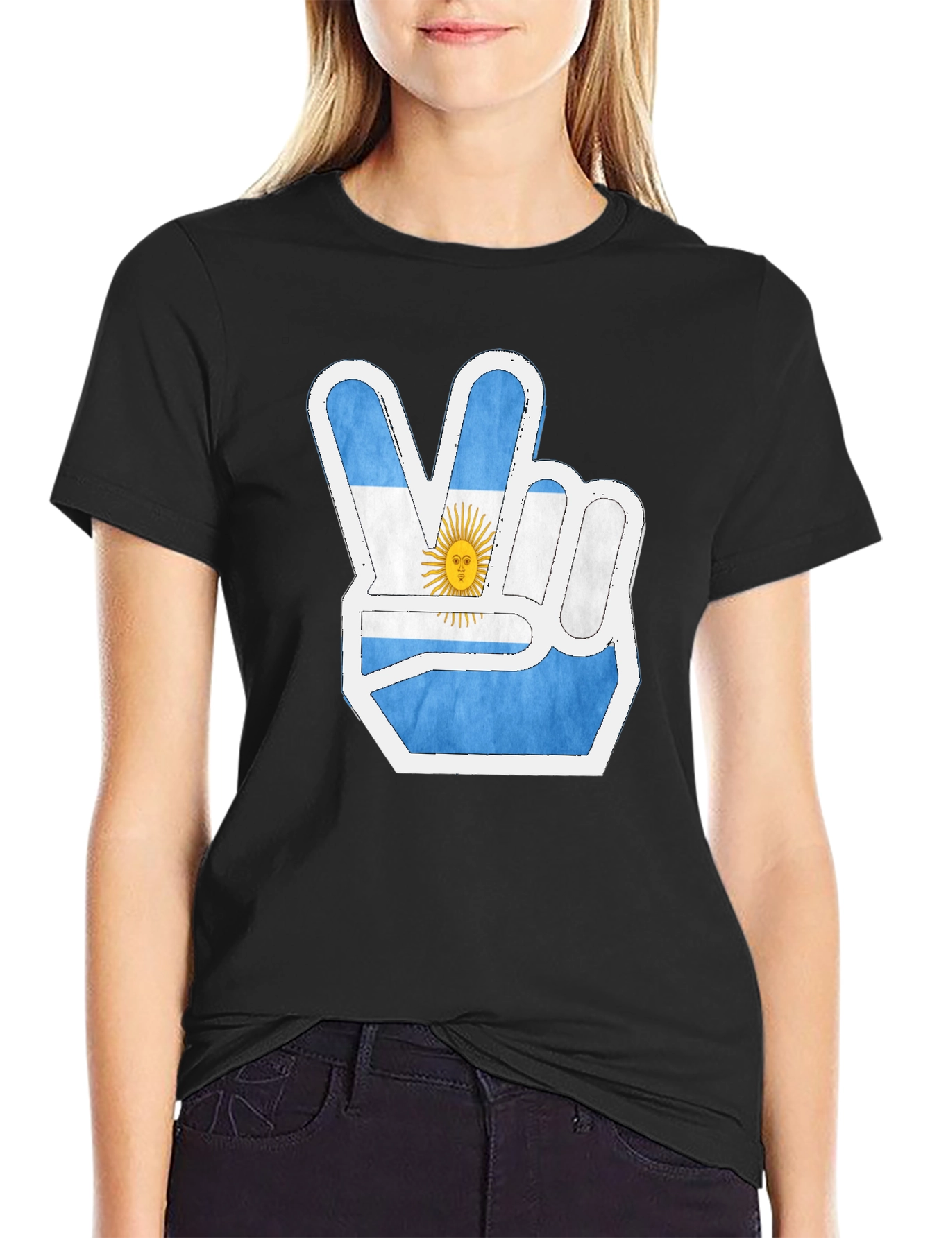 Argentina Flag Peace Sign Mens Black T-Shirt